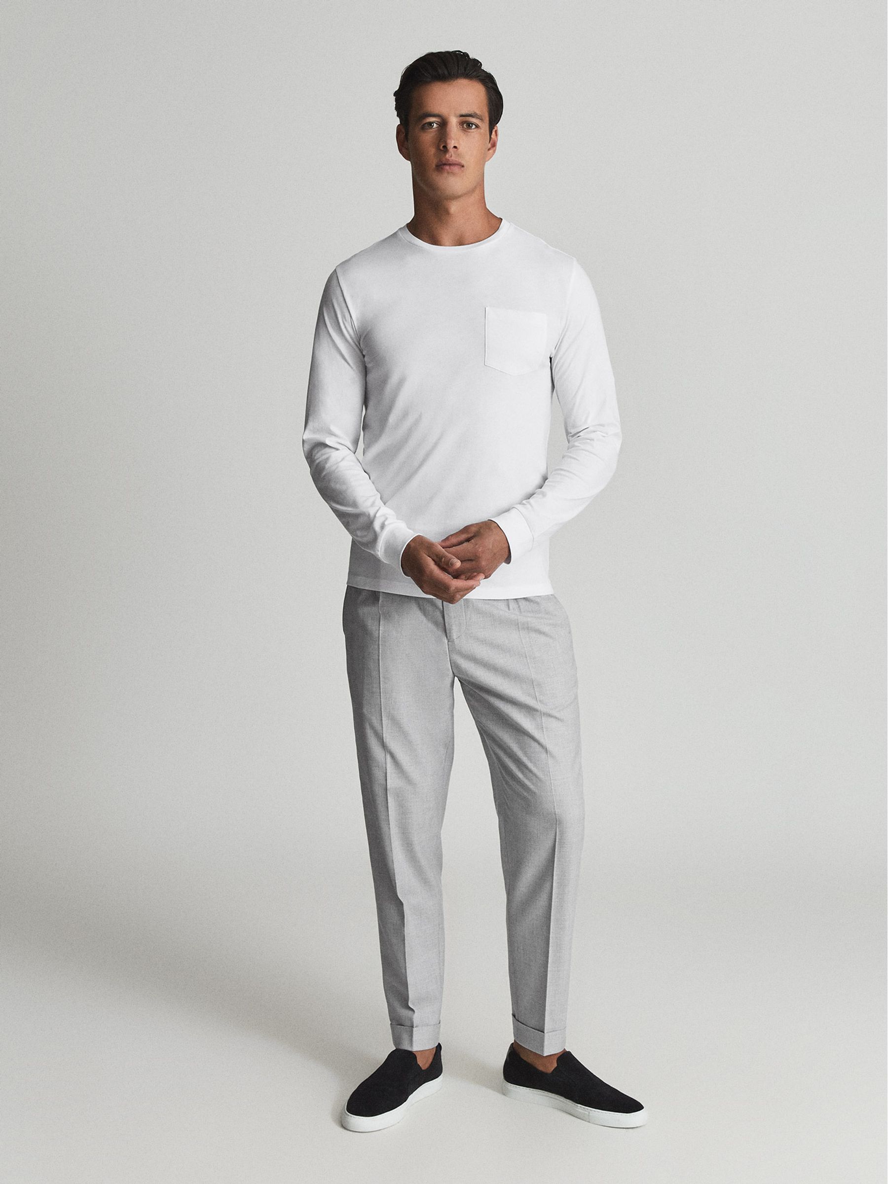 Long Sleeved Crew Neck T-shirt in White - Image 3 of 7