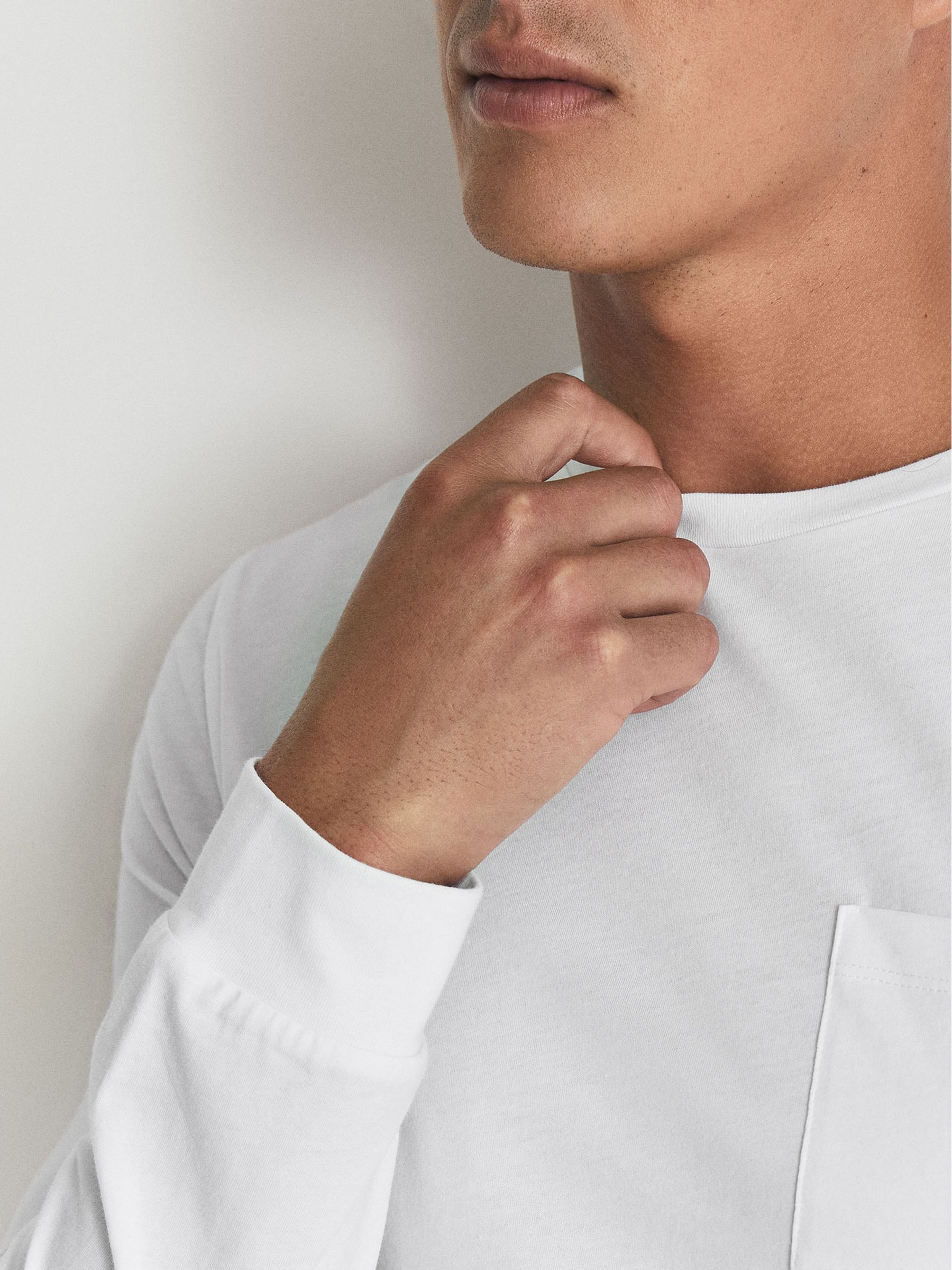 Long Sleeved Crew Neck T-shirt in White - Image 6 of 7