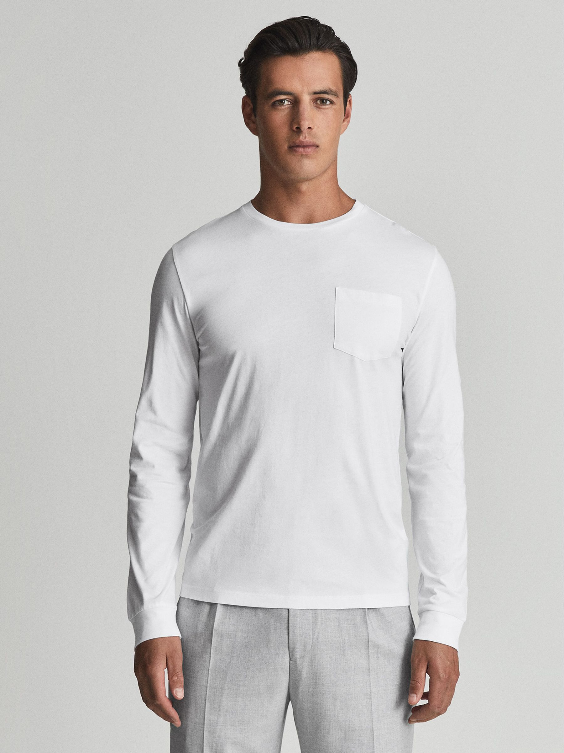 Long Sleeved Crew Neck T-shirt in White - Image 7 of 7