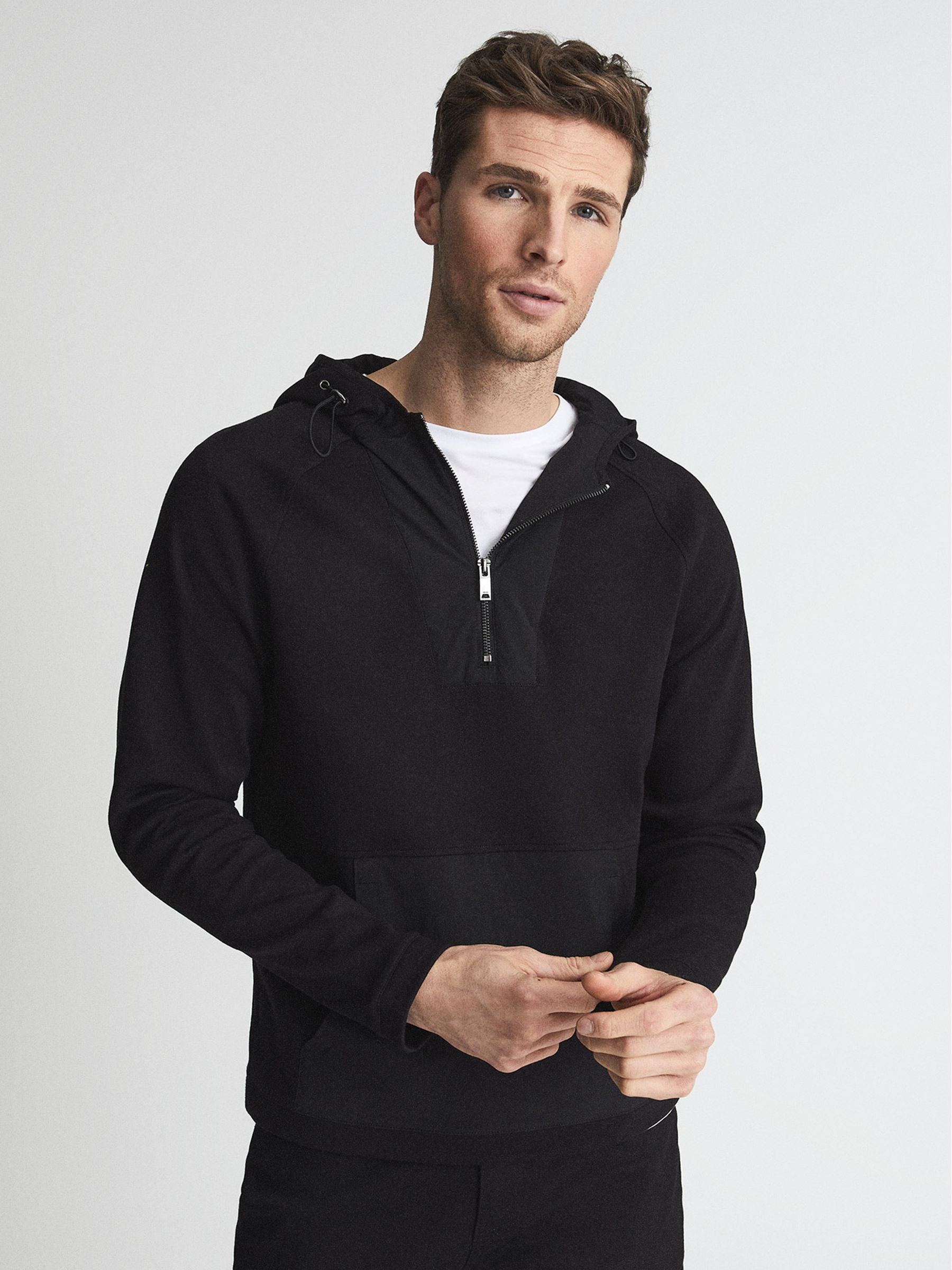 Half Zip Overhead Hooded Sweatshirt in Black - Image 1 of 5