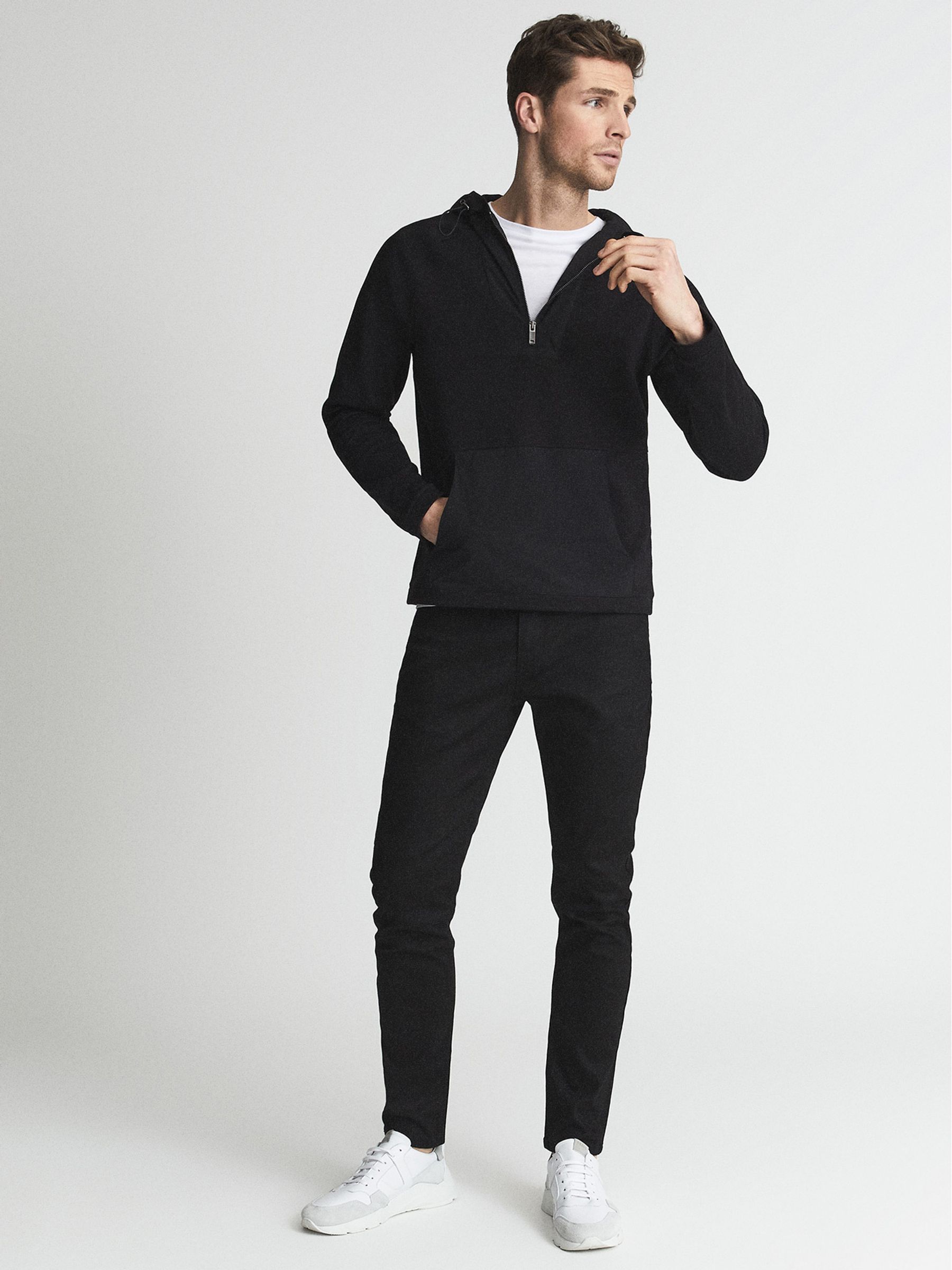Half Zip Overhead Hooded Sweatshirt in Black - Image 3 of 5