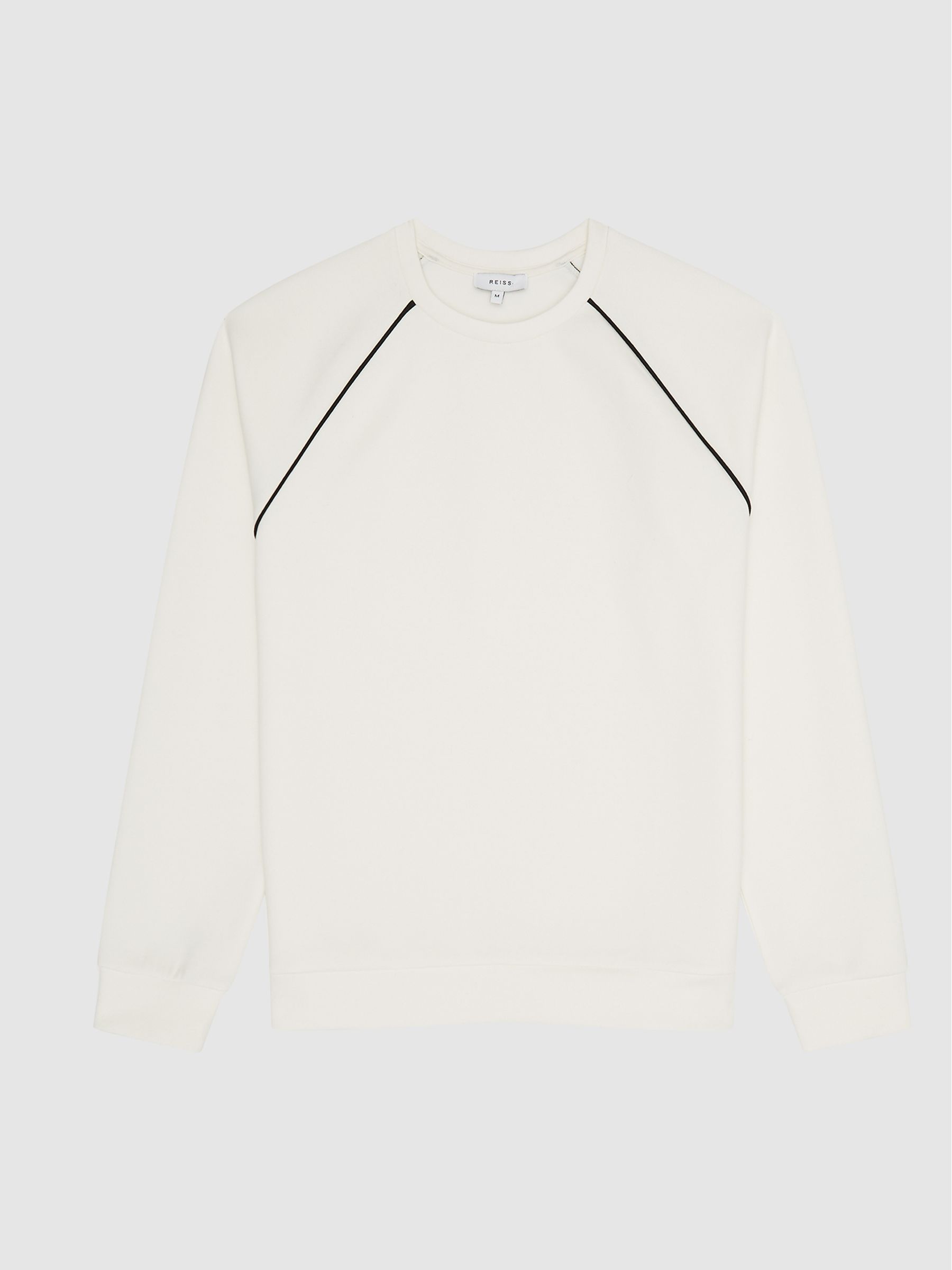 Contrast Piping Jersey Top in White - Image 2 of 5