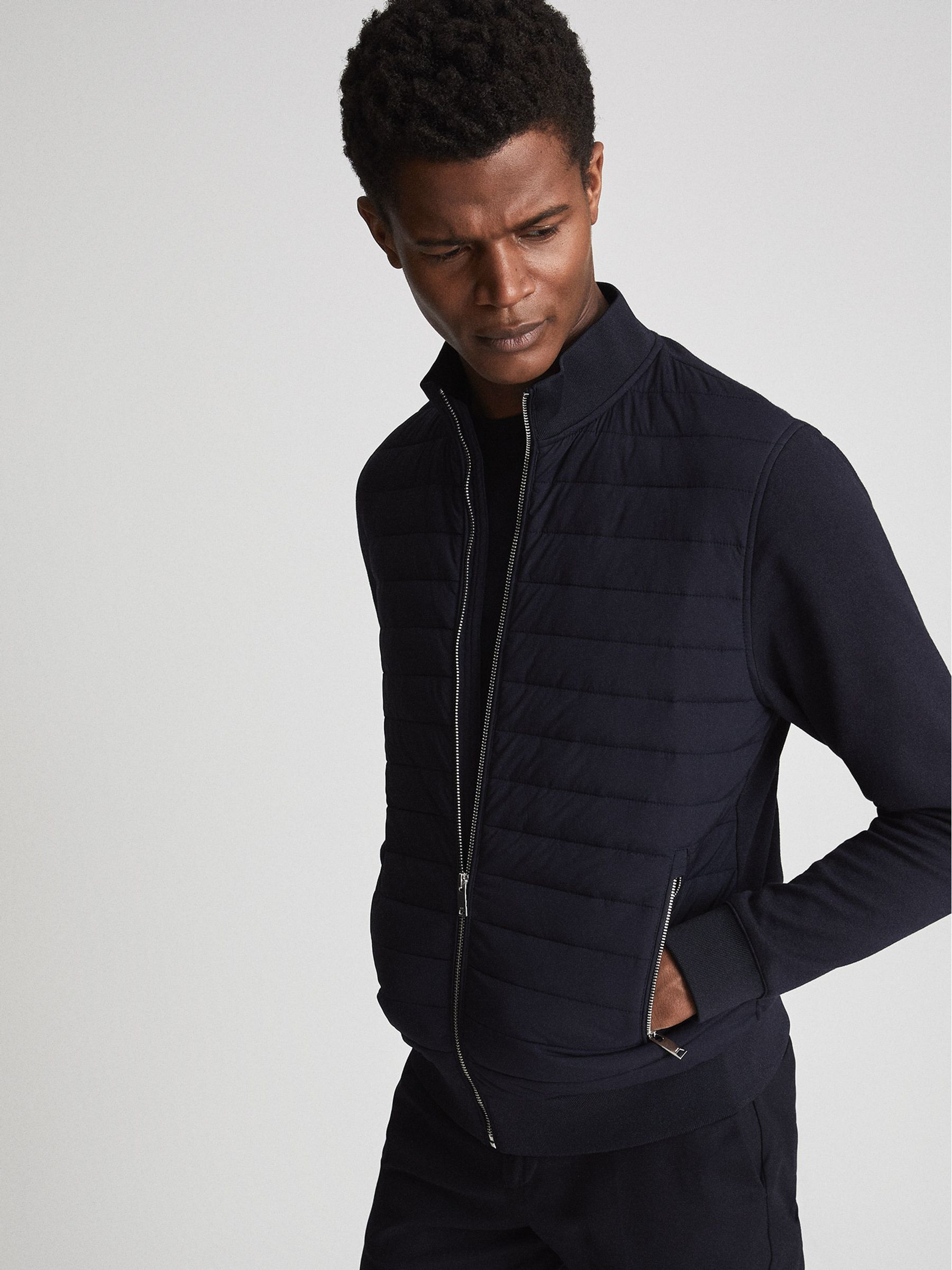 Quilted Hybrid Jacket in Navy - Image 6 of 6