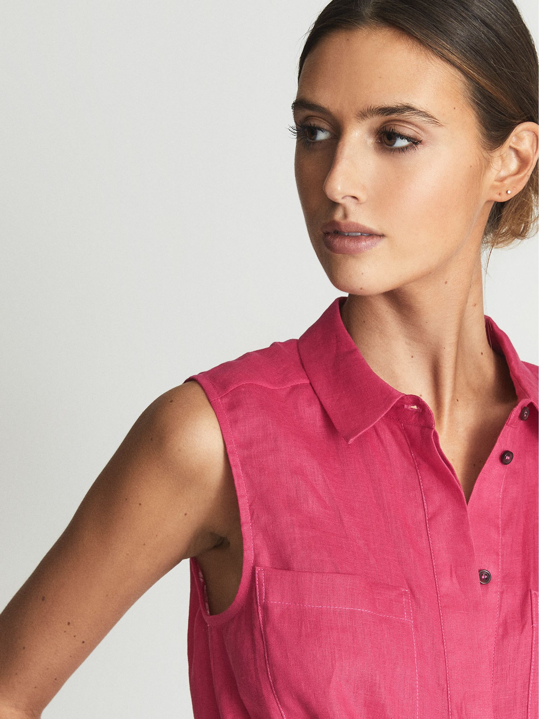 Reiss Sleeveless Linen Playsuit in Pink - REISS