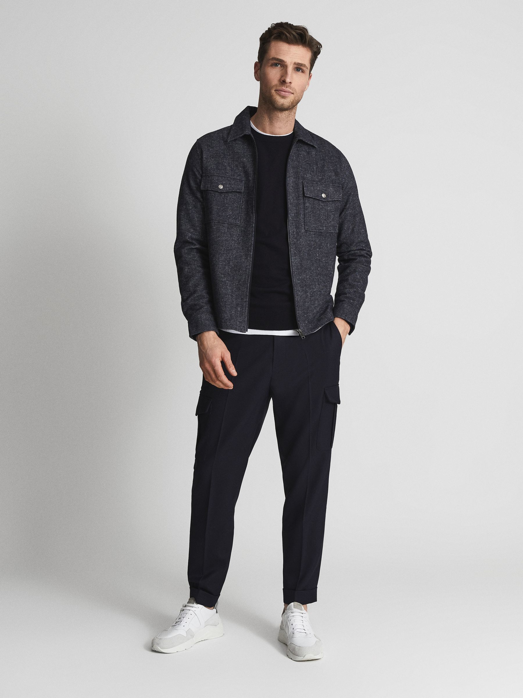 Drawn Finish Zip Through Overshirt in Indigo - Image 3 of 6