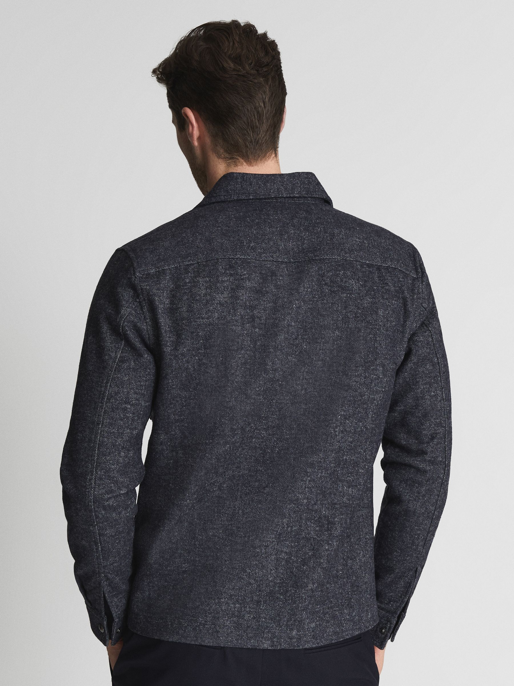 Drawn Finish Zip Through Overshirt in Indigo - Image 5 of 6