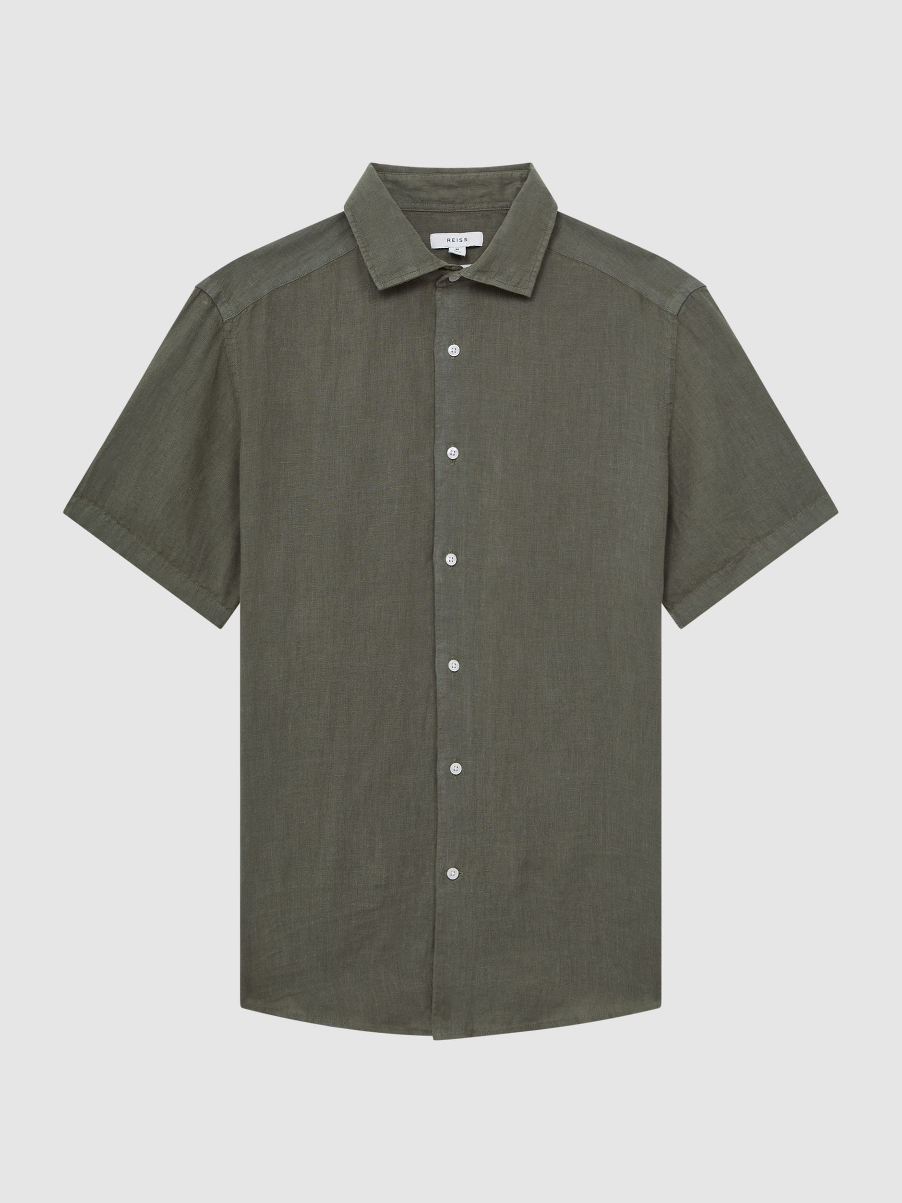 Holiday Olive Slim Fit 100% Linen Shirt - Image 2 of 6