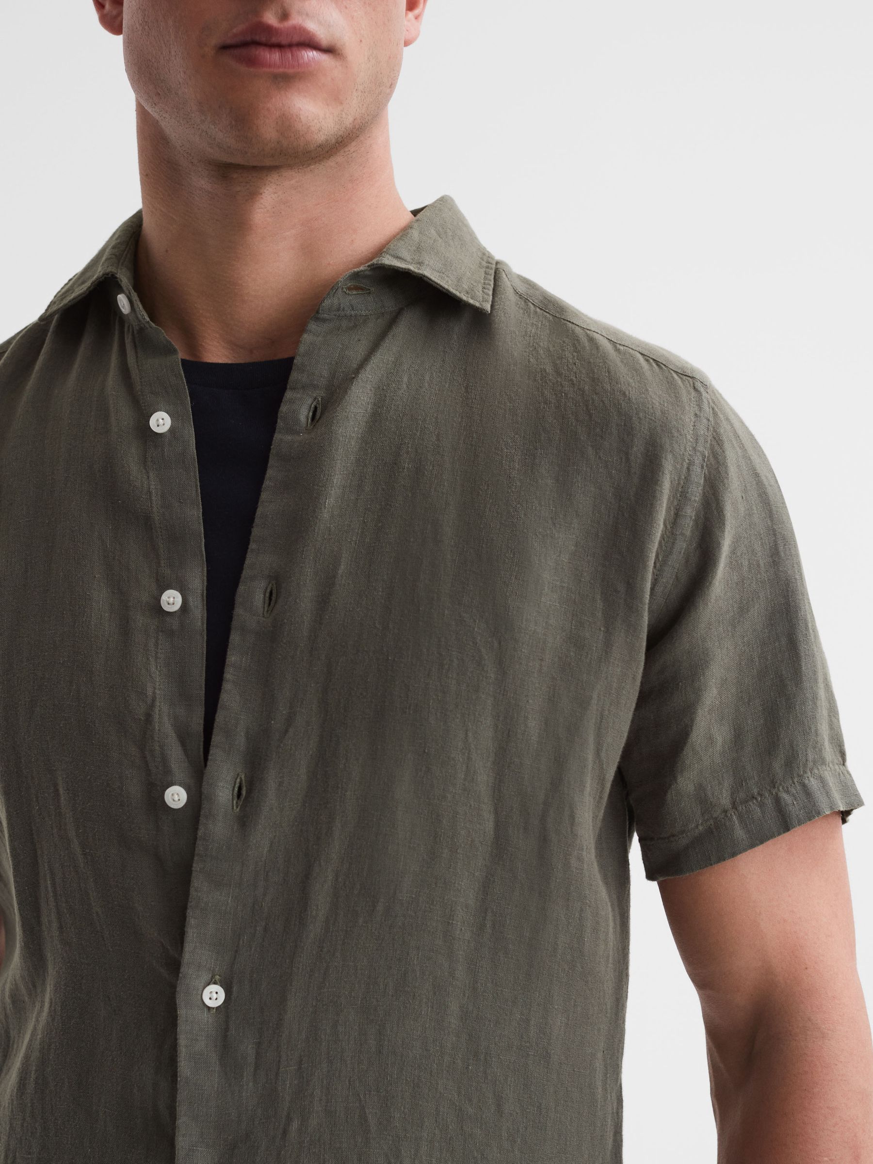 Holiday Olive Slim Fit 100% Linen Shirt - Image 4 of 6