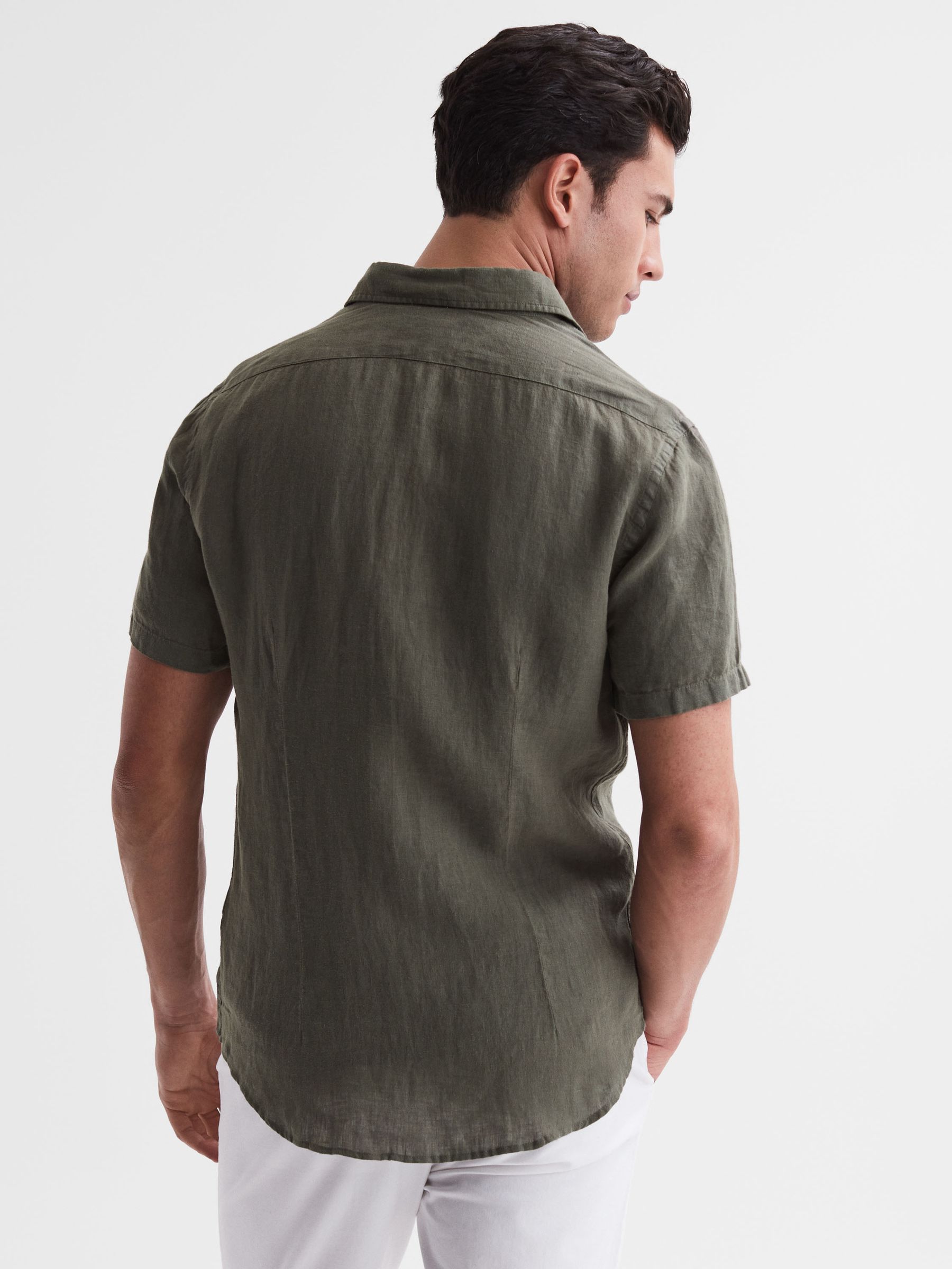 Holiday Olive Slim Fit 100% Linen Shirt - Image 5 of 6