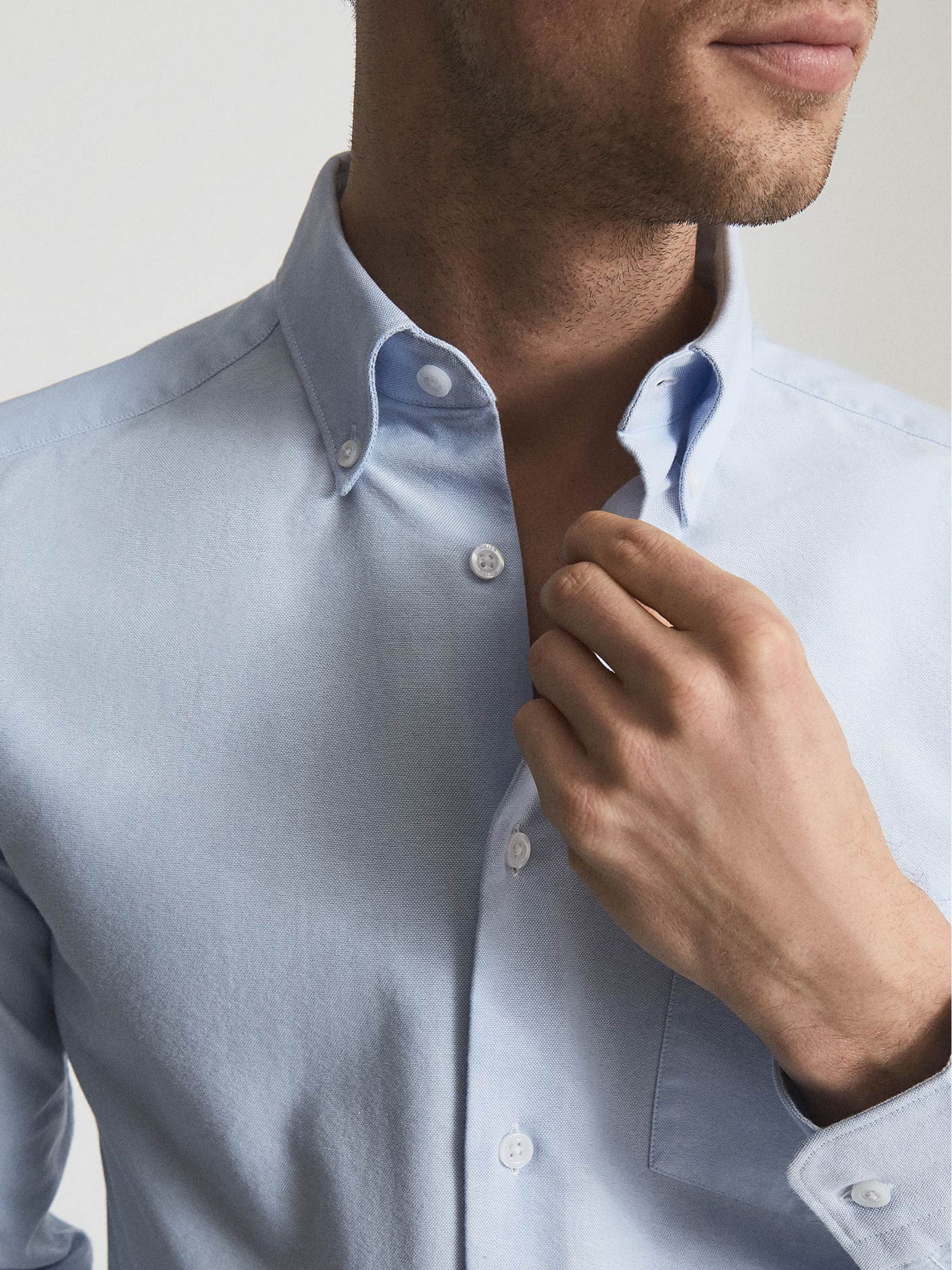 Soft Wash Button Down Oxford Shirt in Soft Blue - Image 4 of 5