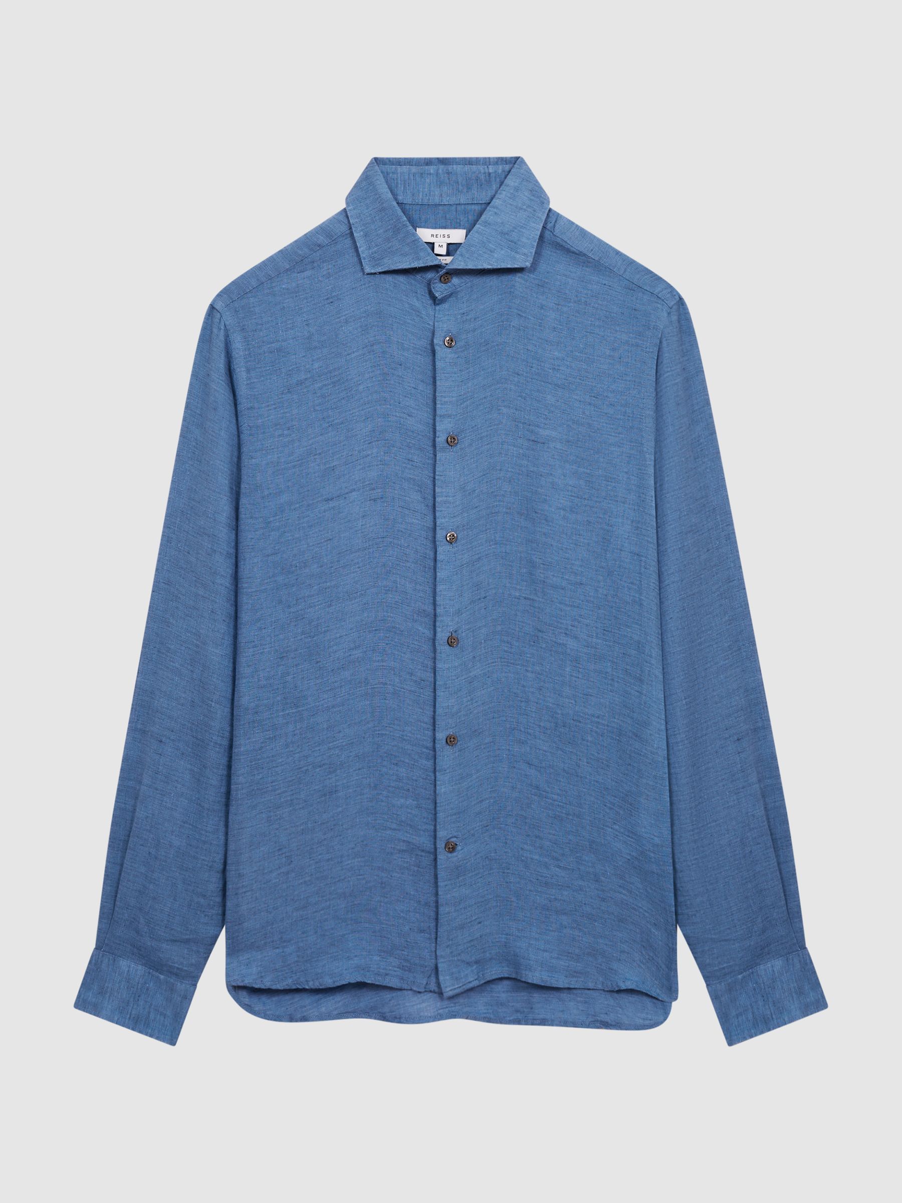 Linen Button-Through Shirt in Cornflower Blue - Image 2 of 6