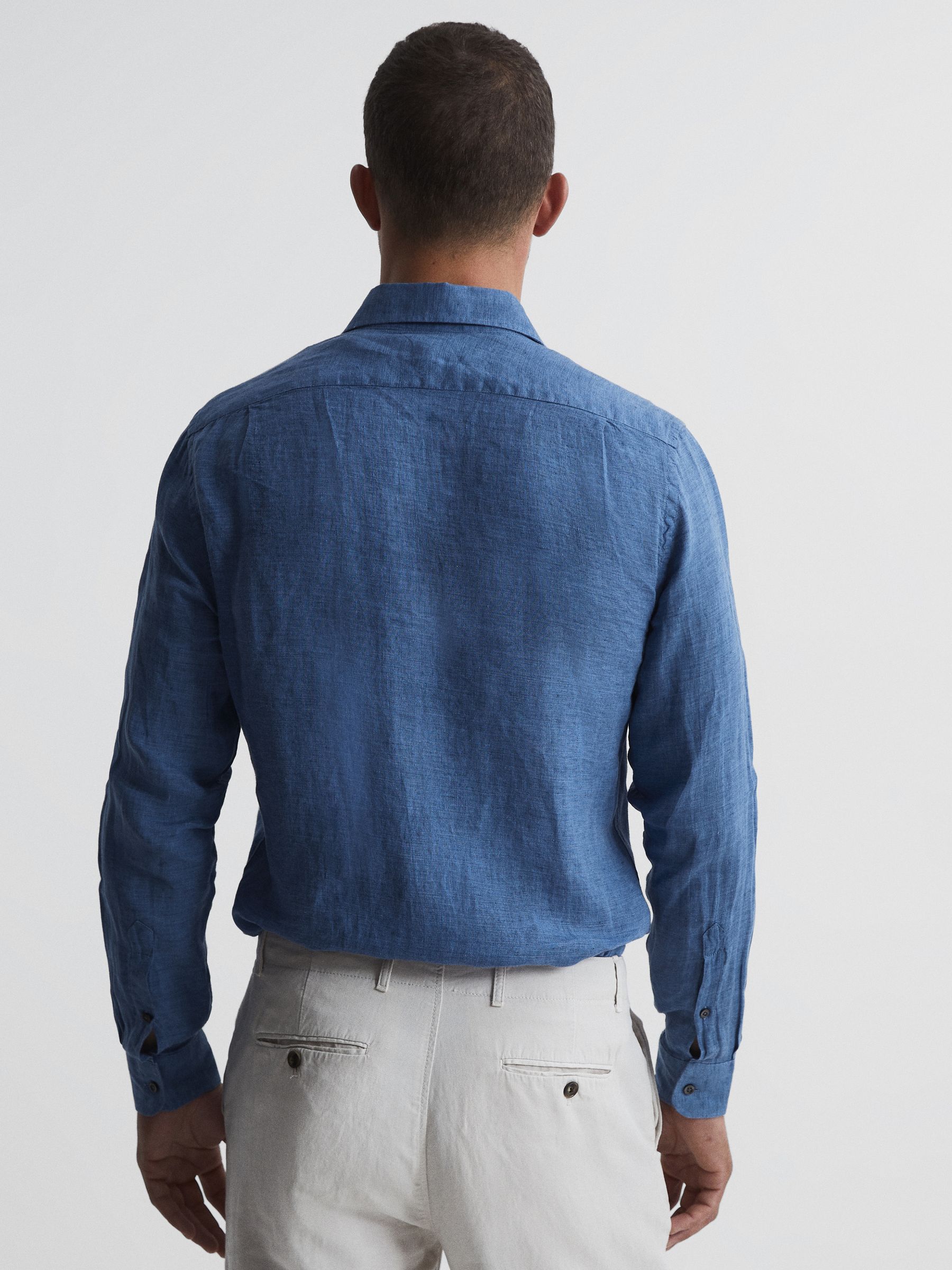 Linen Button-Through Shirt in Cornflower Blue - Image 5 of 6