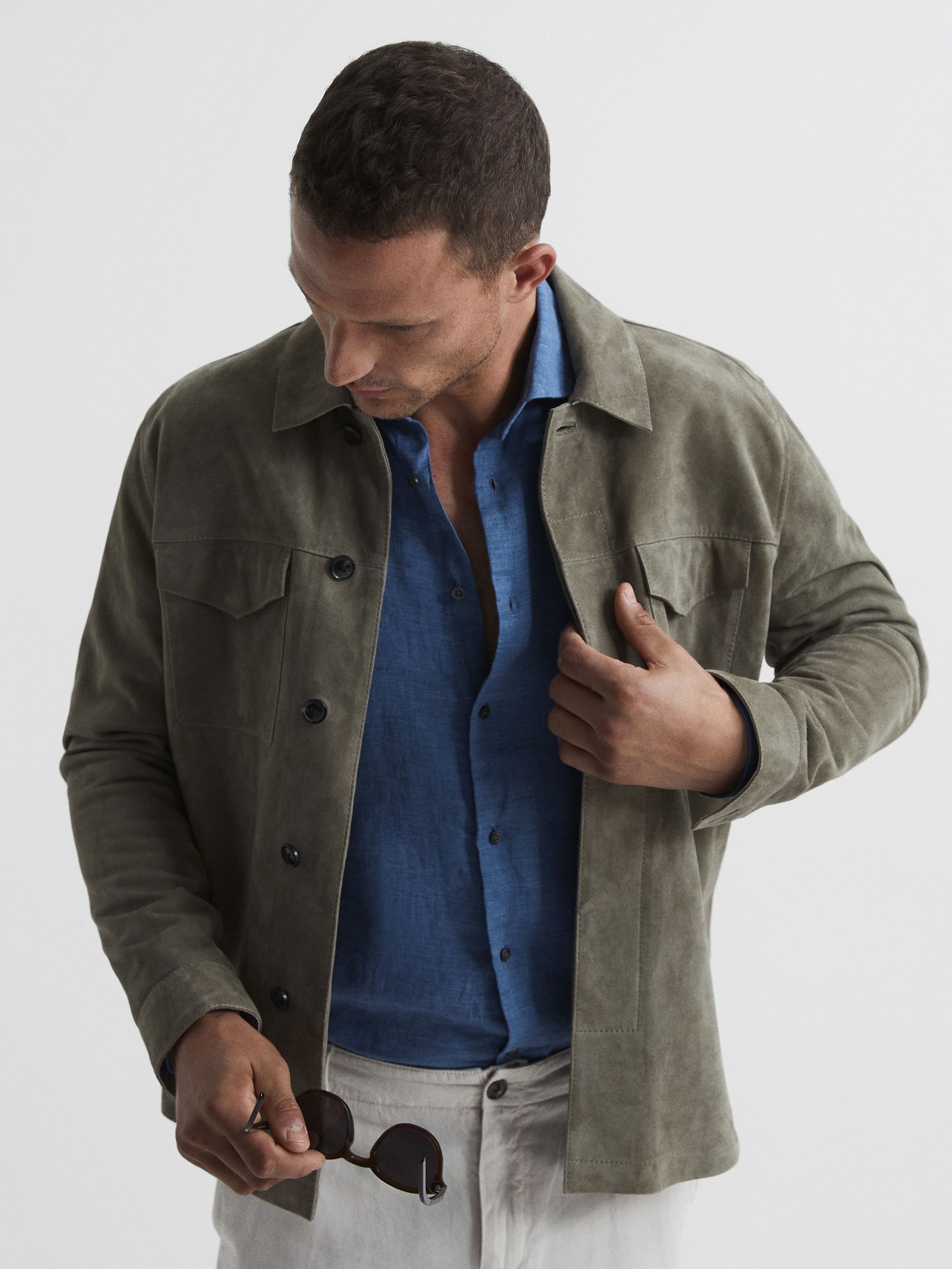 Linen Button-Through Shirt in Cornflower Blue - Image 6 of 6