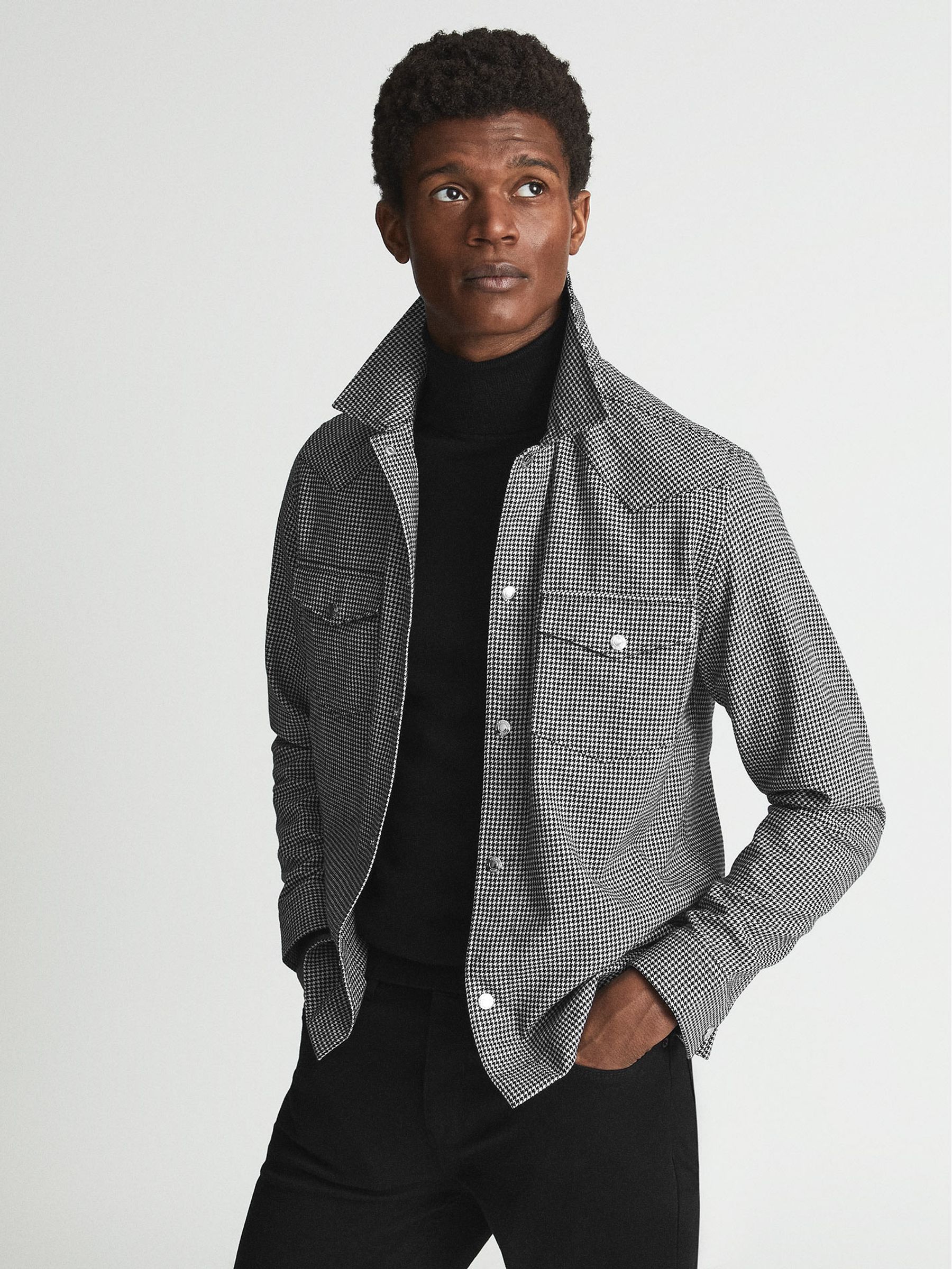 Gingham Check Overshirt in Black/White - Image 1 of 6