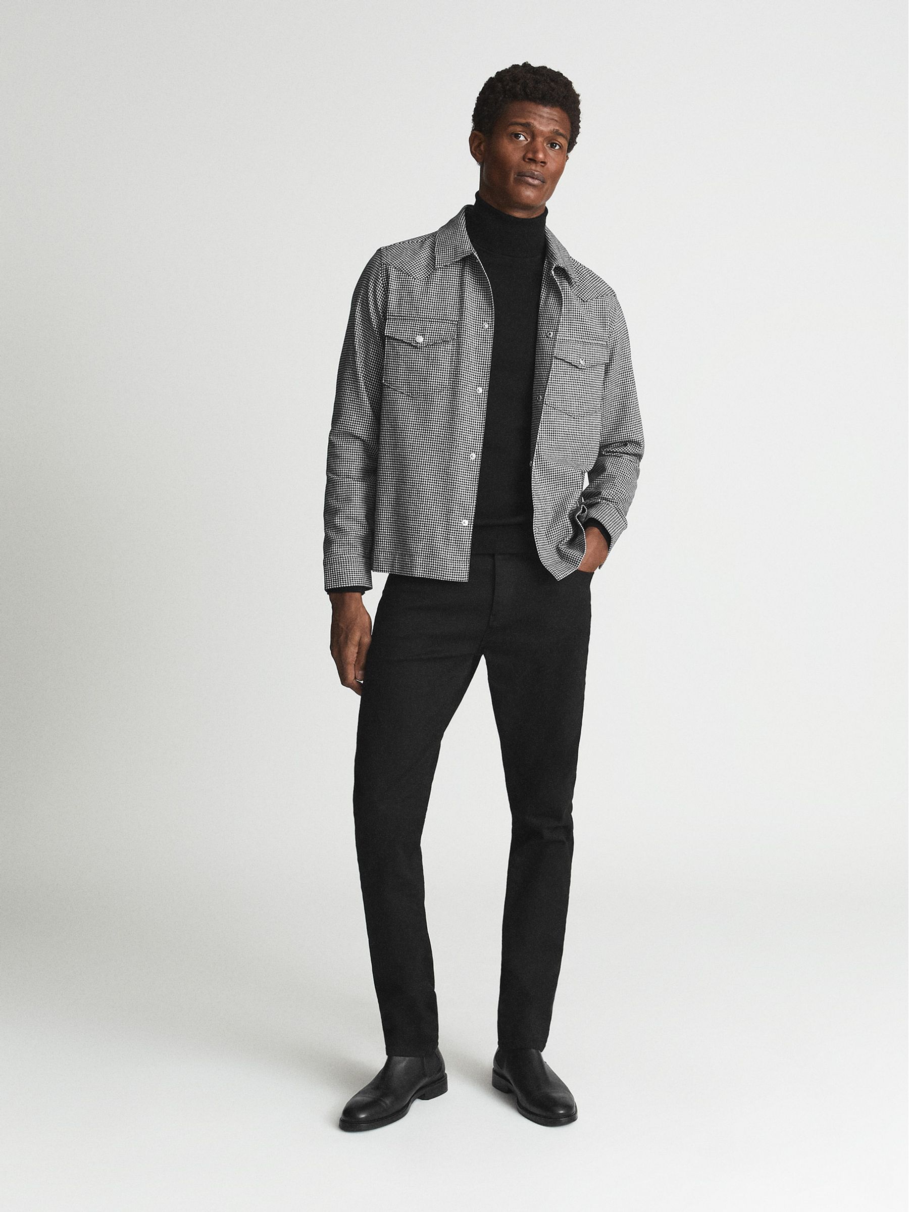 Gingham Check Overshirt in Black/White - Image 4 of 6