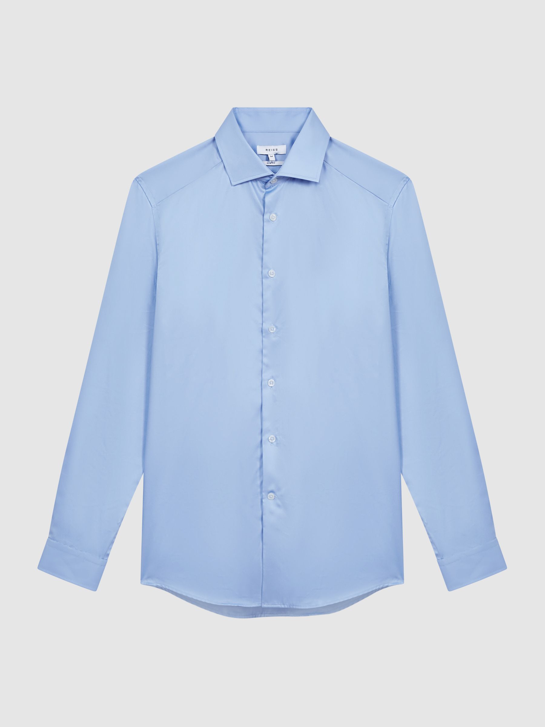 Slim Fit Cotton Sateen Striped Shirt in Mid Blue - Image 2 of 8