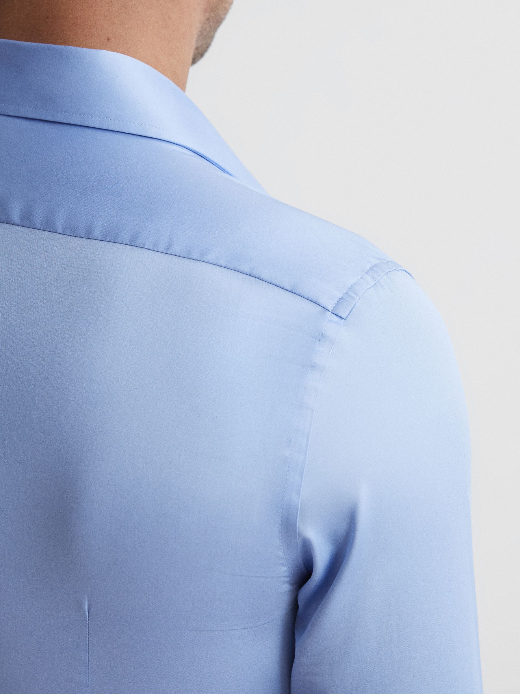 Slim Fit Cotton Sateen Striped Shirt in Mid Blue - Image 4 of 8