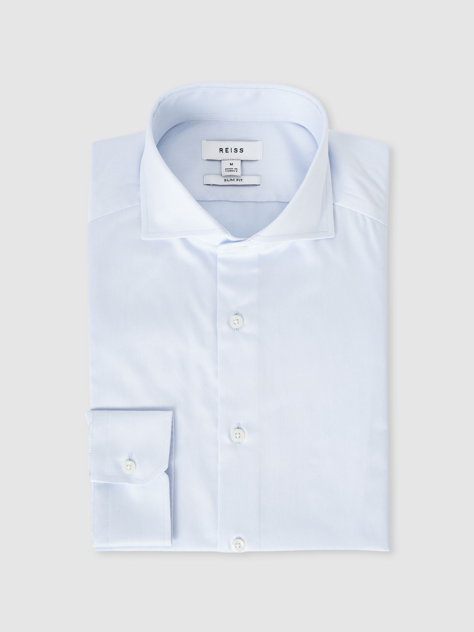 Slim Fit Two-Fold Cotton Shirt in Soft Blue - Image 1 of 9