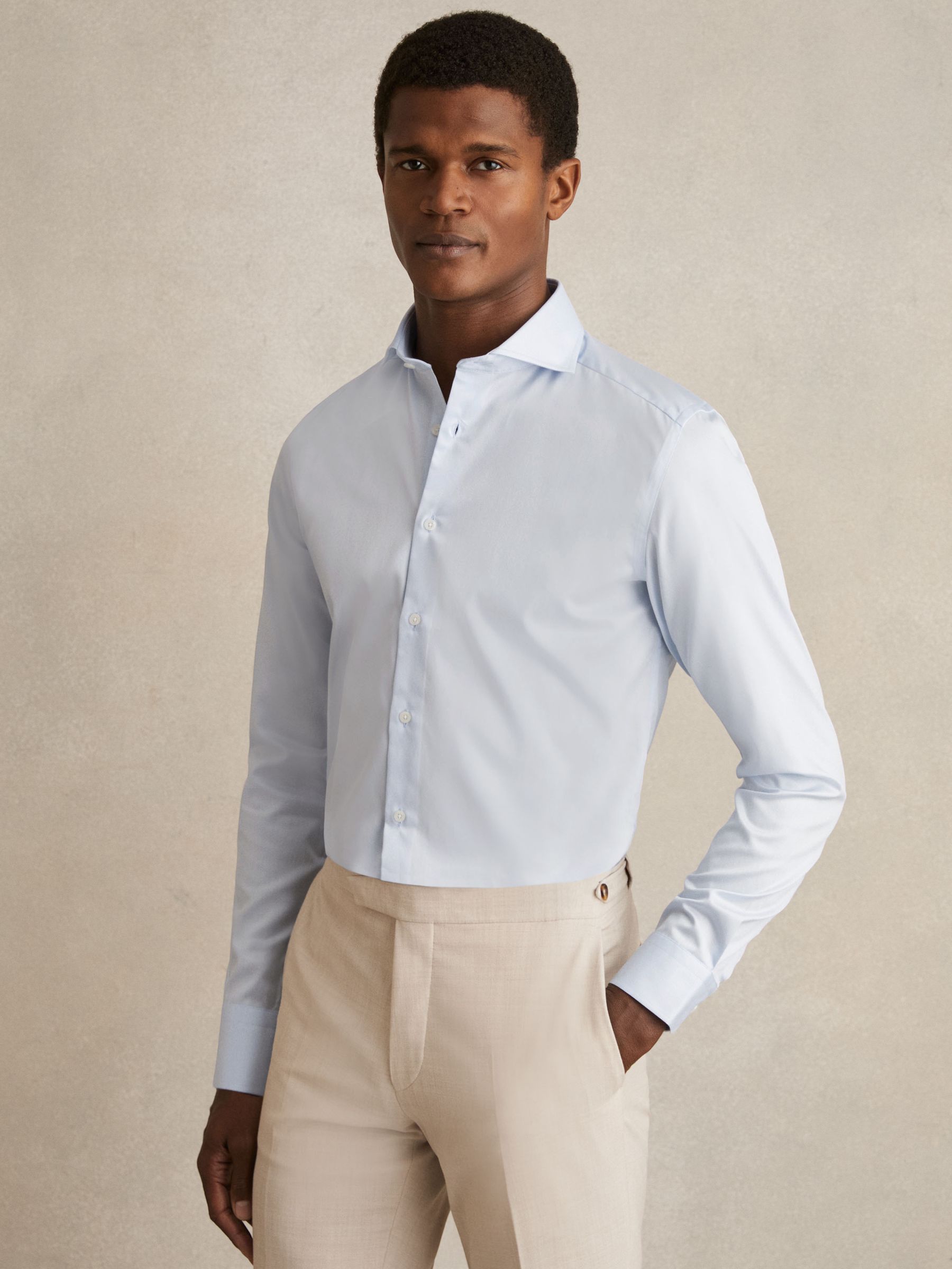 Slim Fit Two-Fold Cotton Shirt in Soft Blue - Image 3 of 9