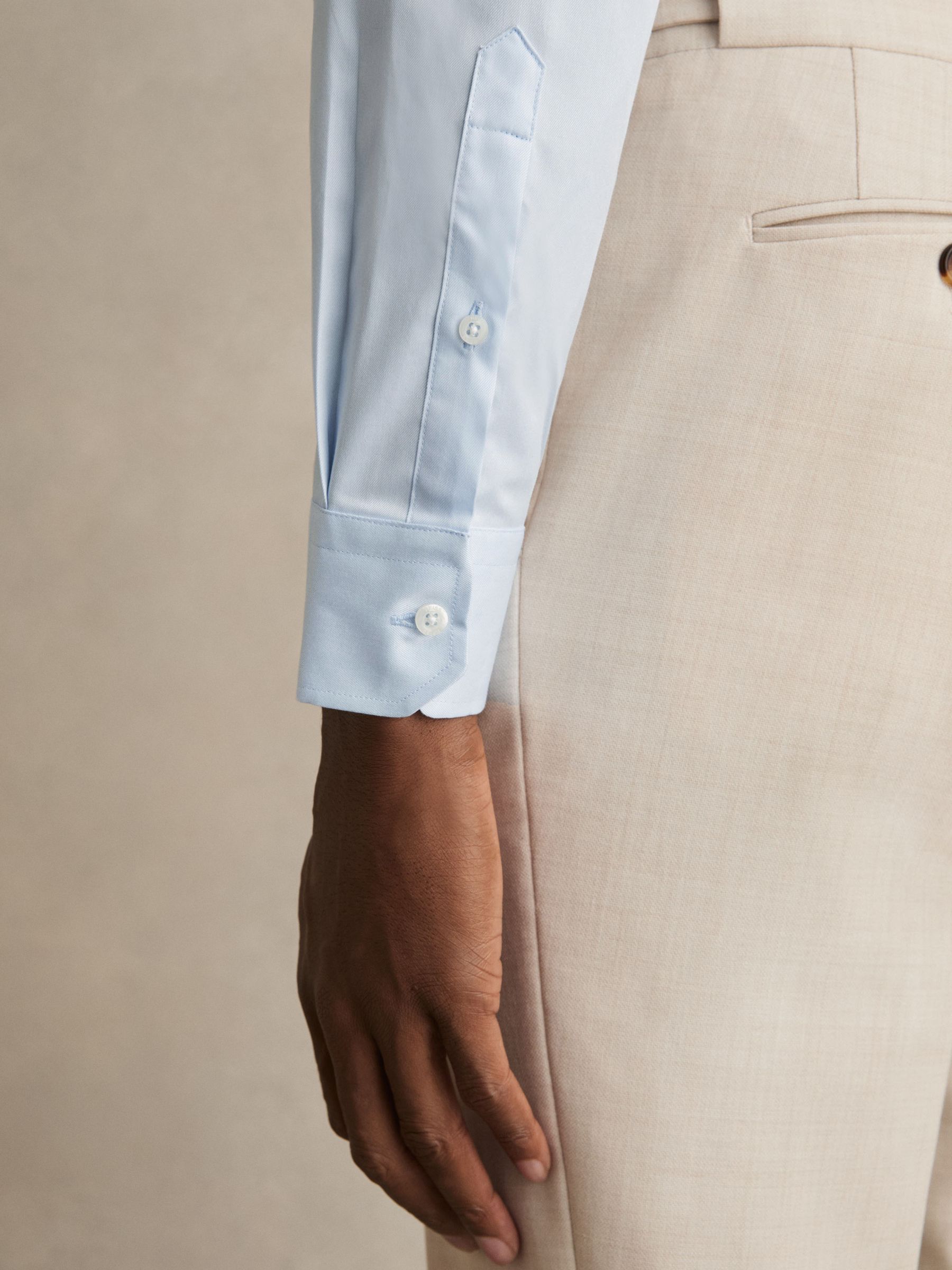 Slim Fit Two-Fold Cotton Shirt in Soft Blue - Image 4 of 9