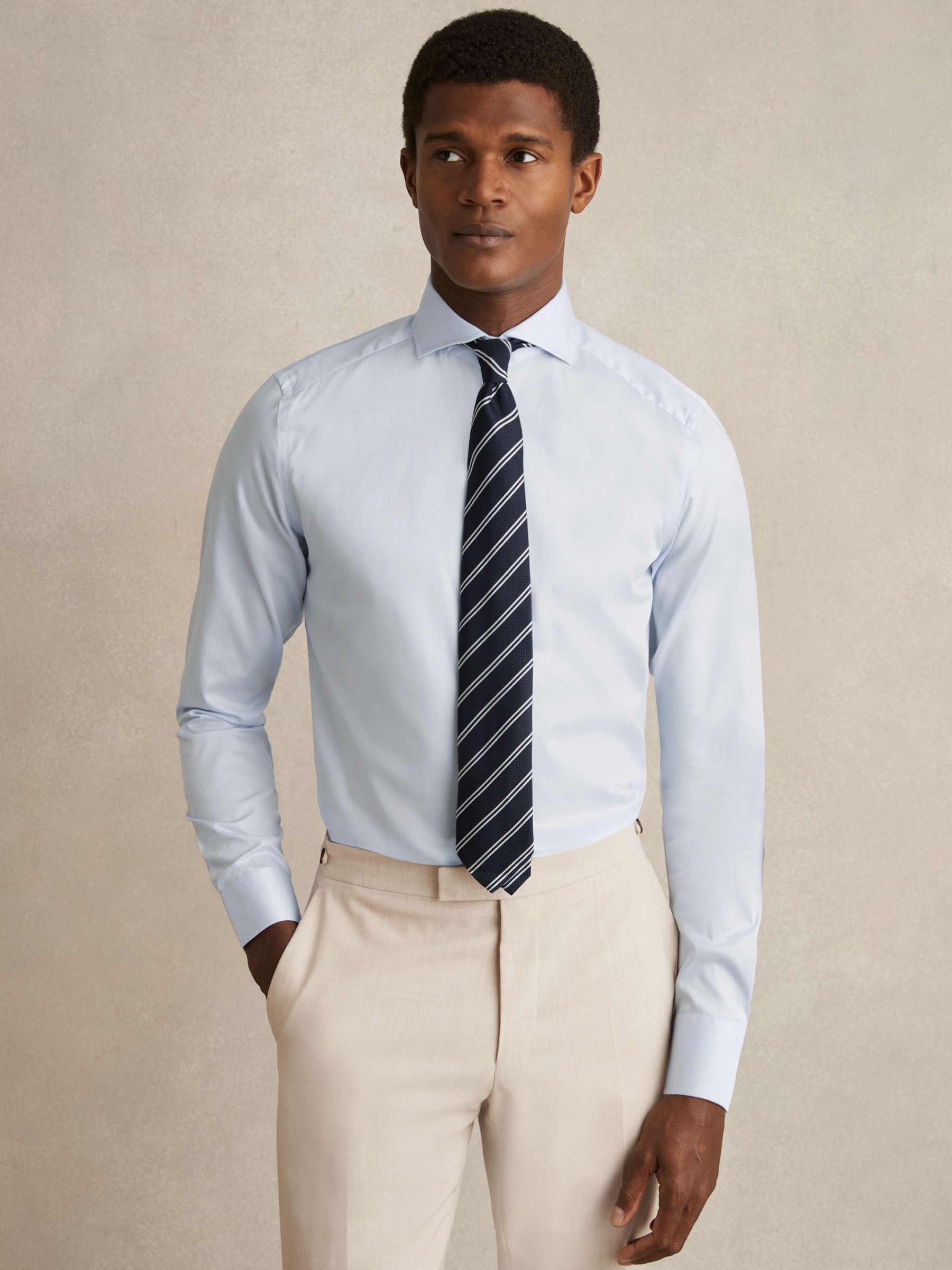 Slim Fit Two-Fold Cotton Shirt in Soft Blue - Image 5 of 9
