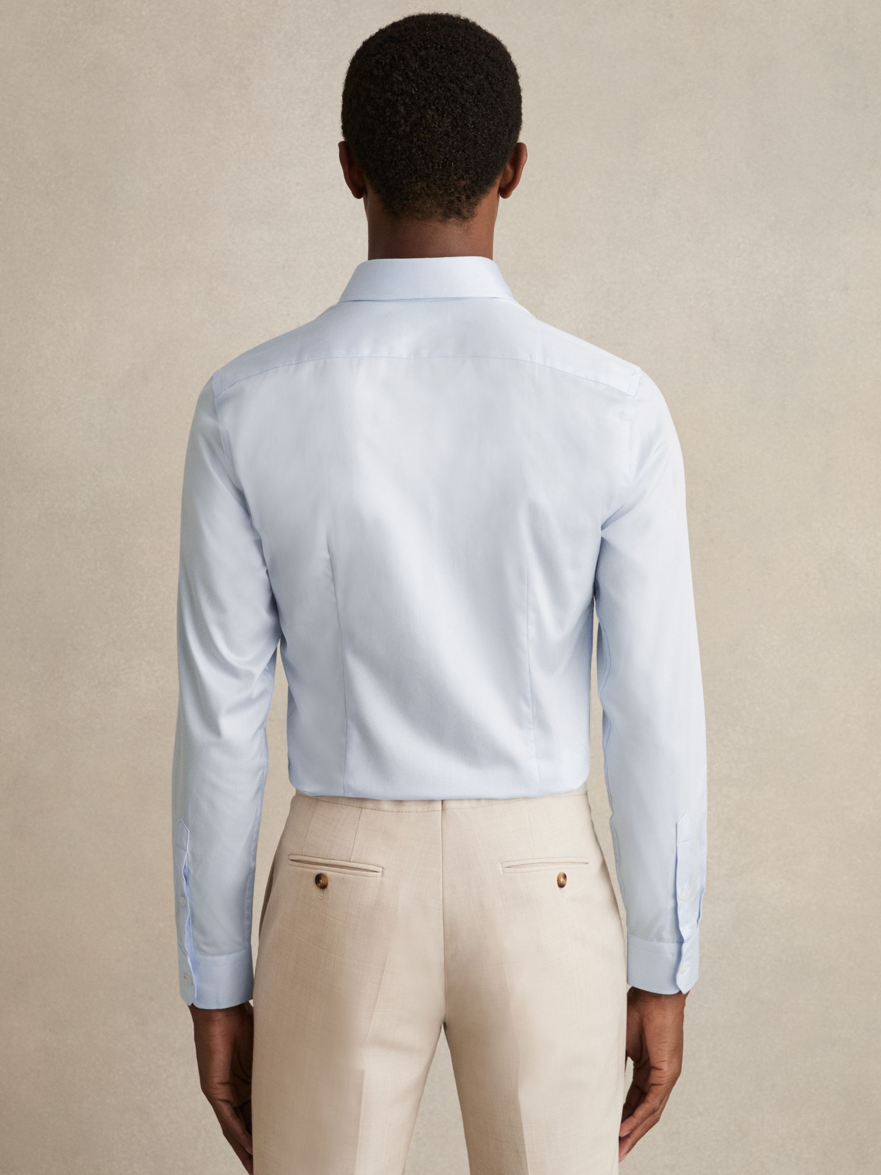 Slim Fit Two-Fold Cotton Shirt in Soft Blue - Image 6 of 9