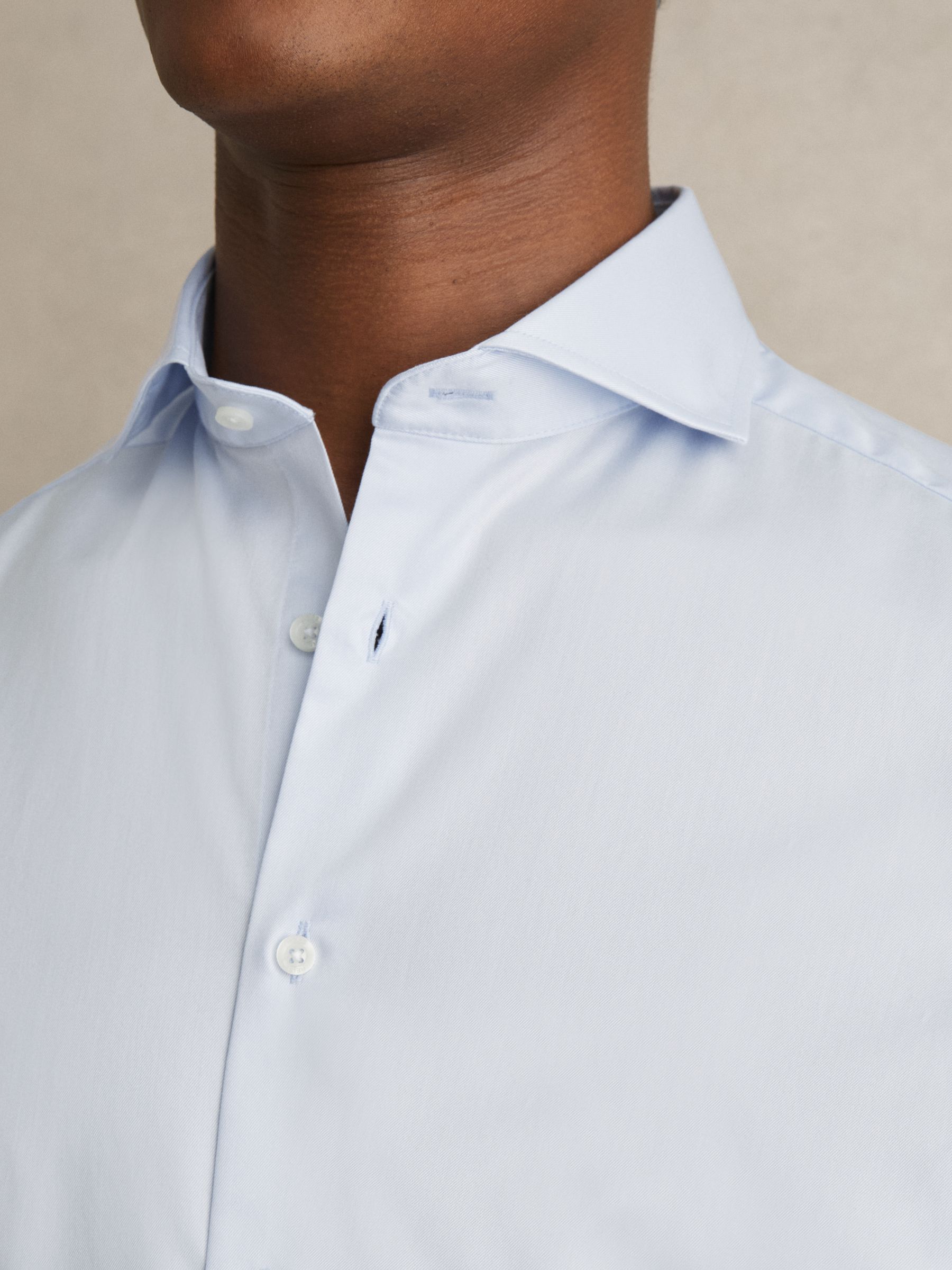 Slim Fit Two-Fold Cotton Shirt in Soft Blue - Image 7 of 9