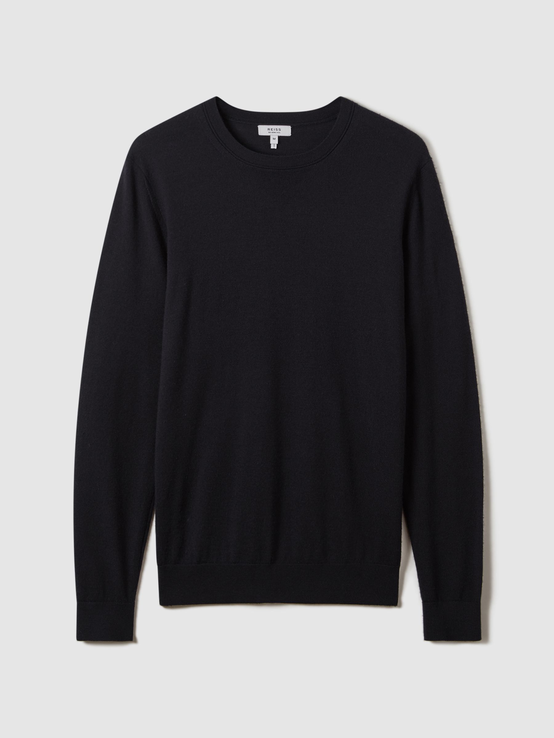 Merino Wool Crew Neck Jumper in Navy - Image 2 of 6