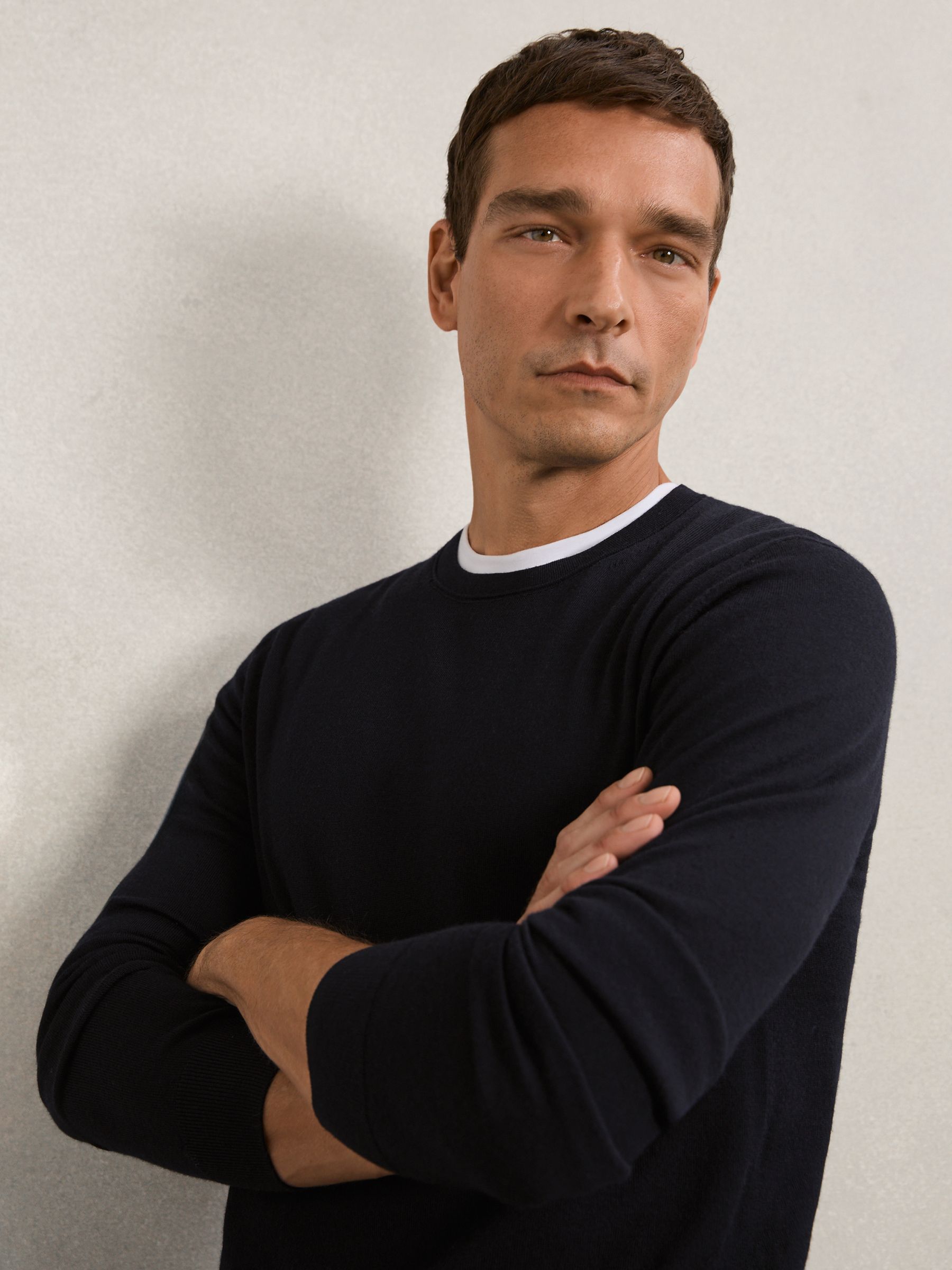 Merino Wool Crew Neck Jumper in Navy - image 5