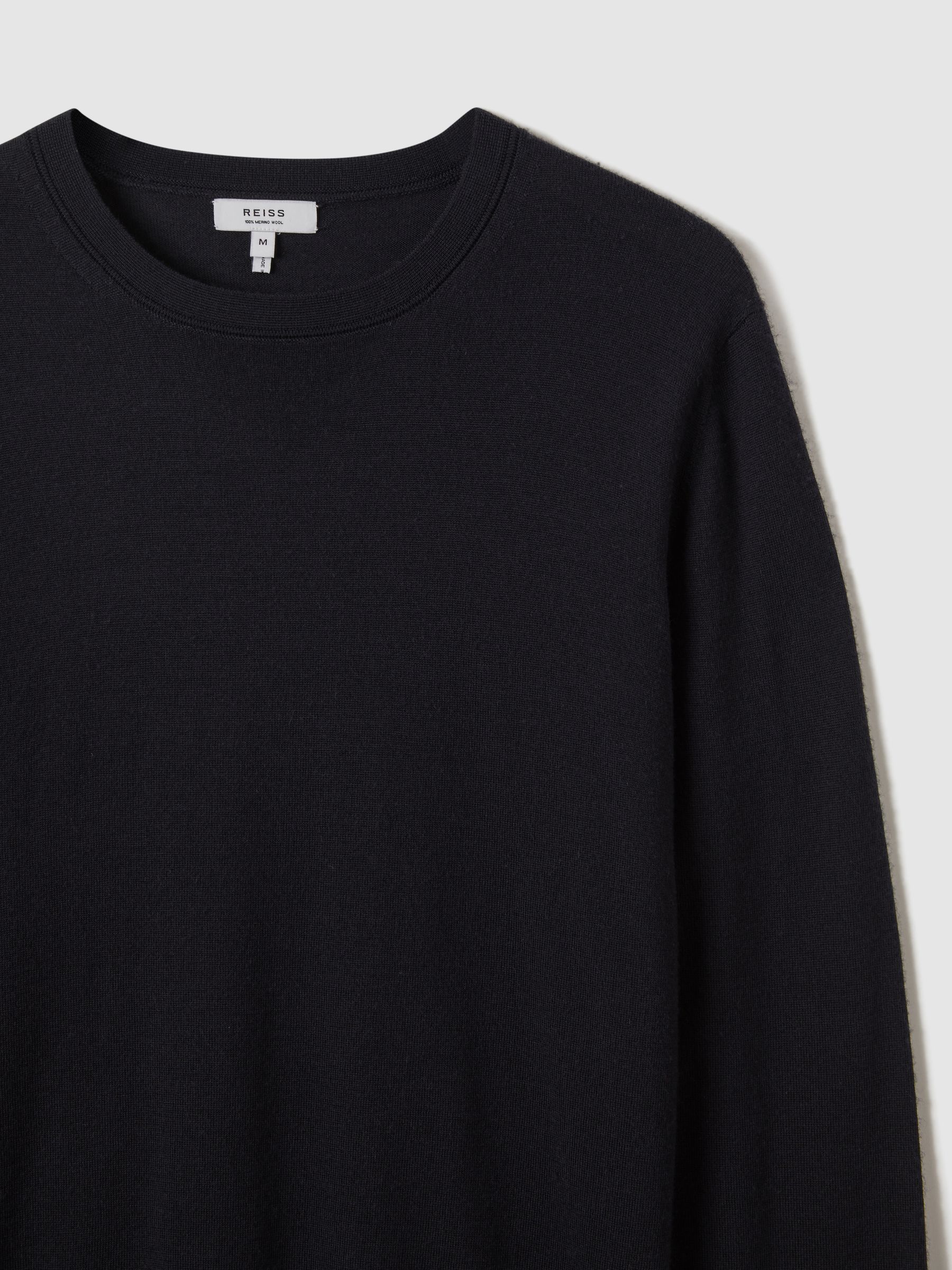 Merino Wool Crew Neck Jumper in Navy - Image 5 of 6