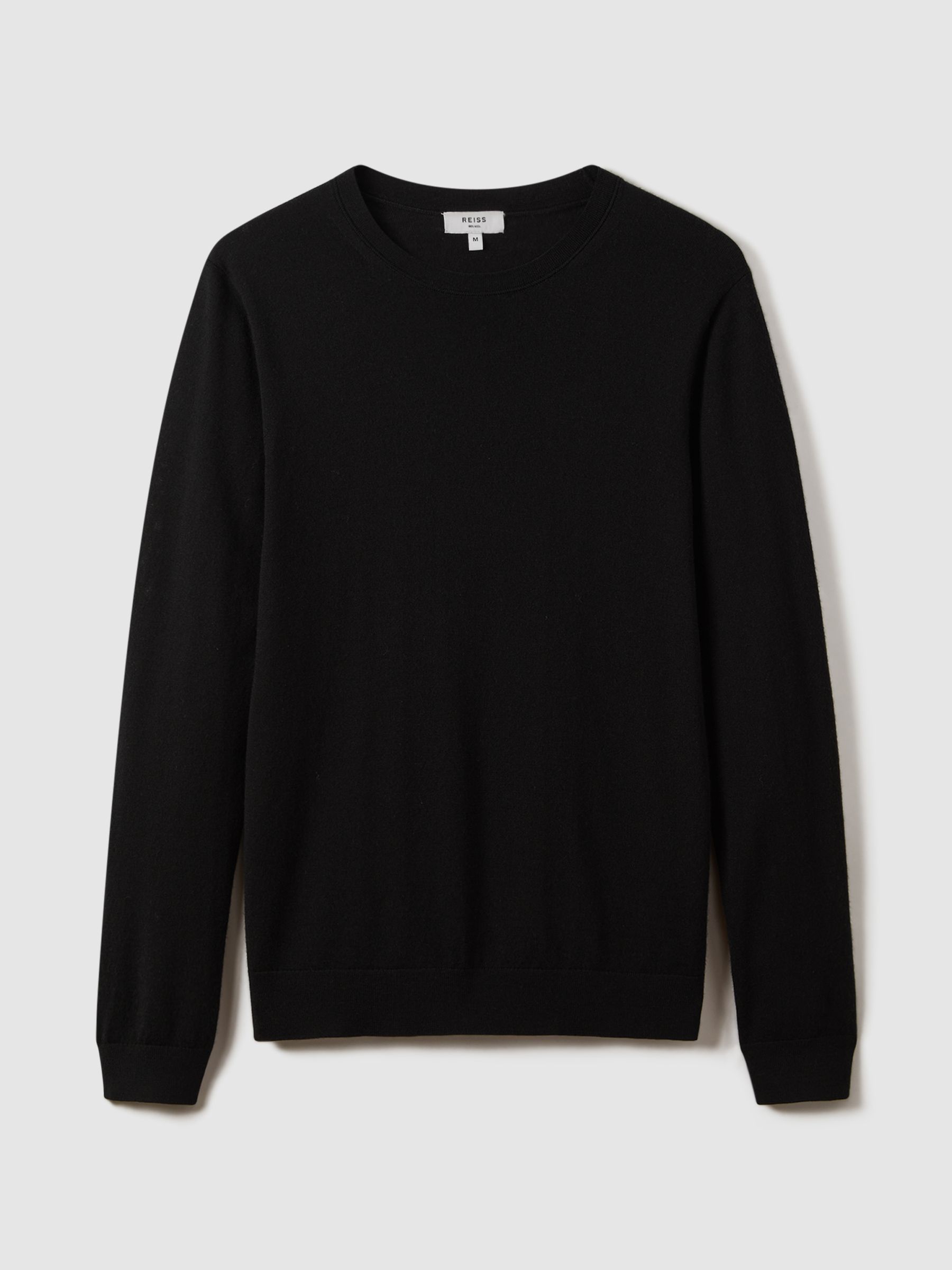 Merino Wool Crew Neck Jumper in Black - Image 2 of 7