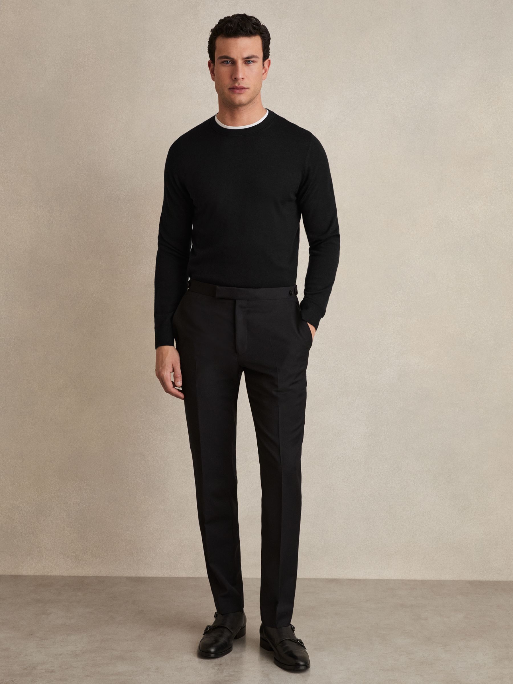 Merino Wool Crew Neck Jumper in Black - Image 3 of 7