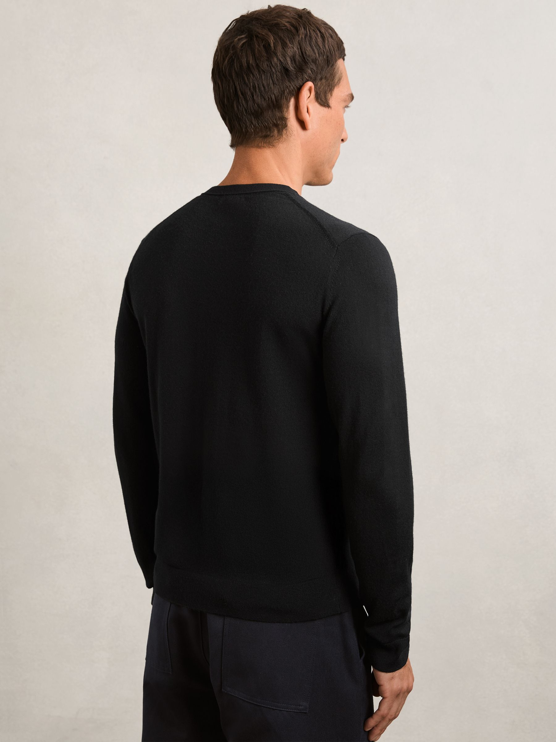 Merino Wool Crew Neck Jumper in Black - image 5