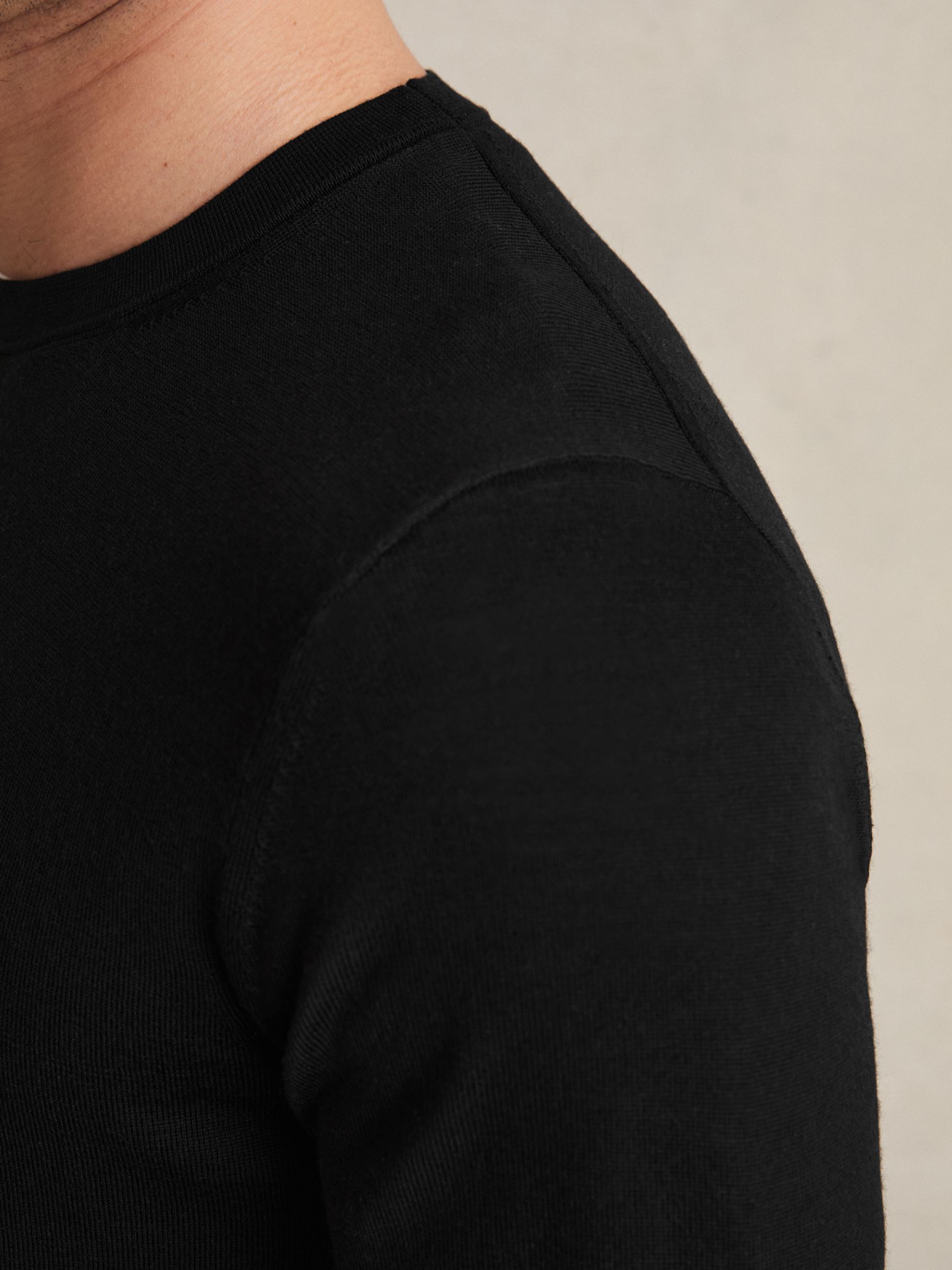 Merino Wool Crew Neck Jumper in Black - Image 4 of 7