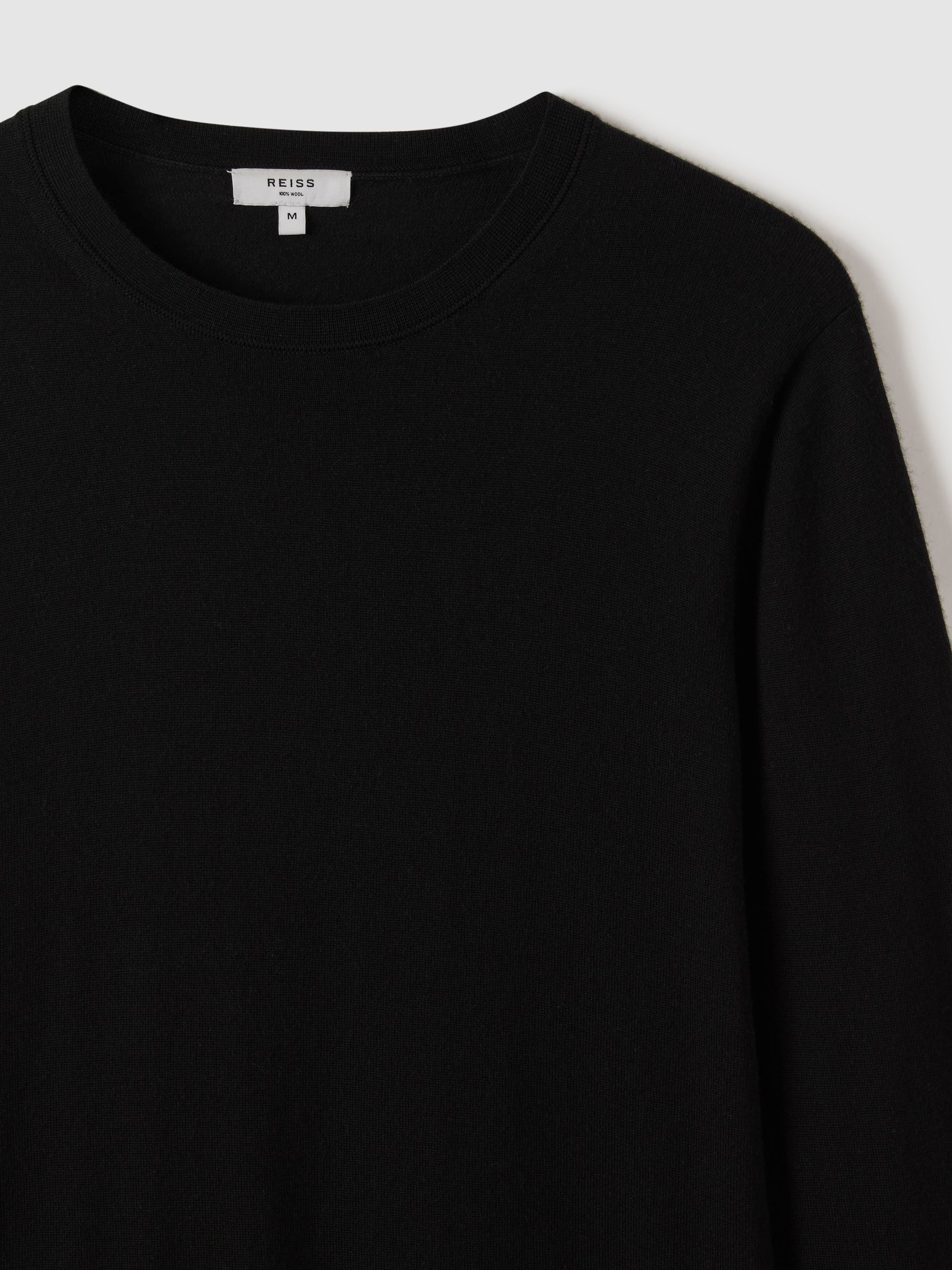 Merino Wool Crew Neck Jumper in Black - Image 6 of 7