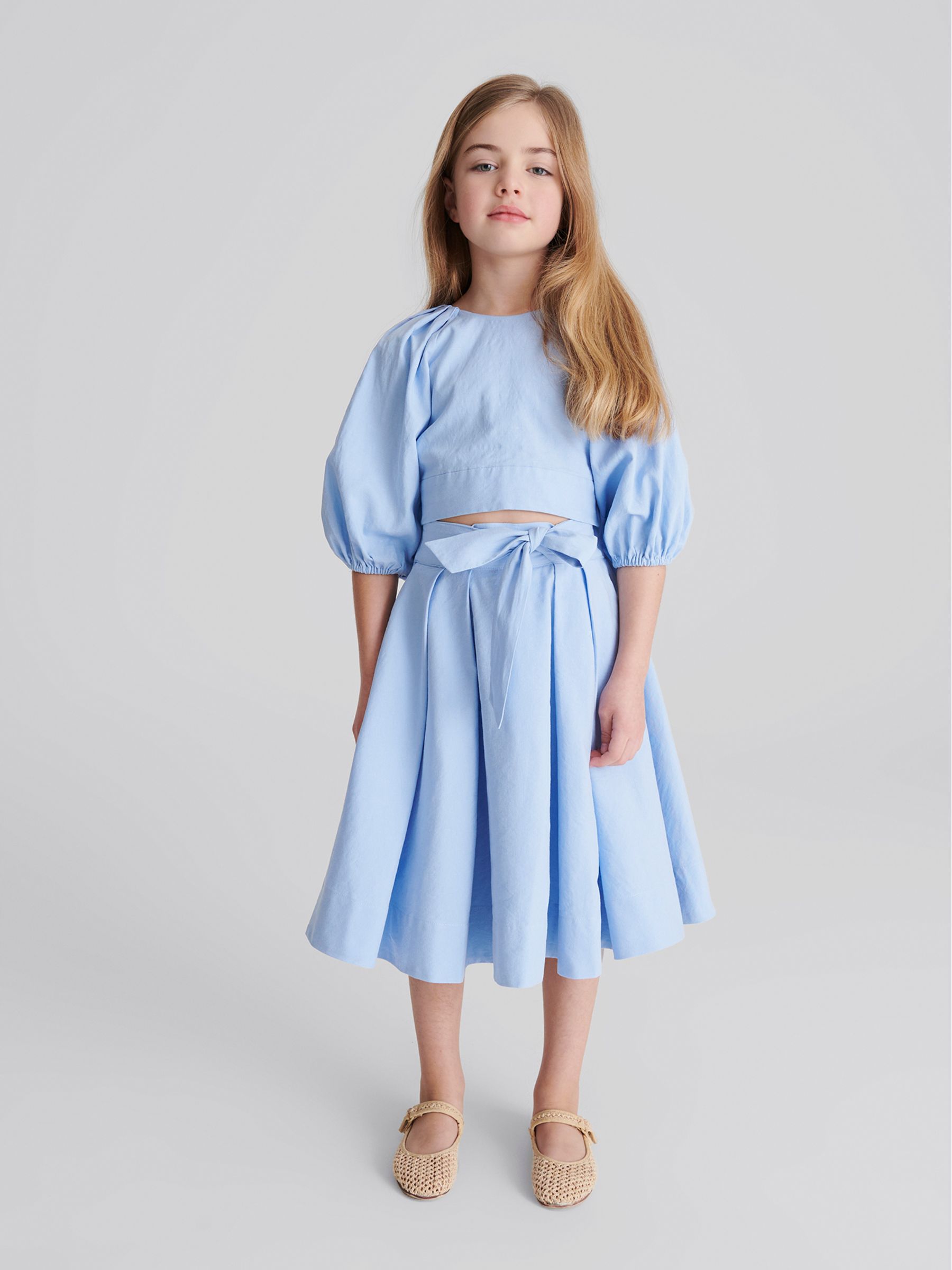 Bow Back Linen Top in Blue - Image 1 of 7