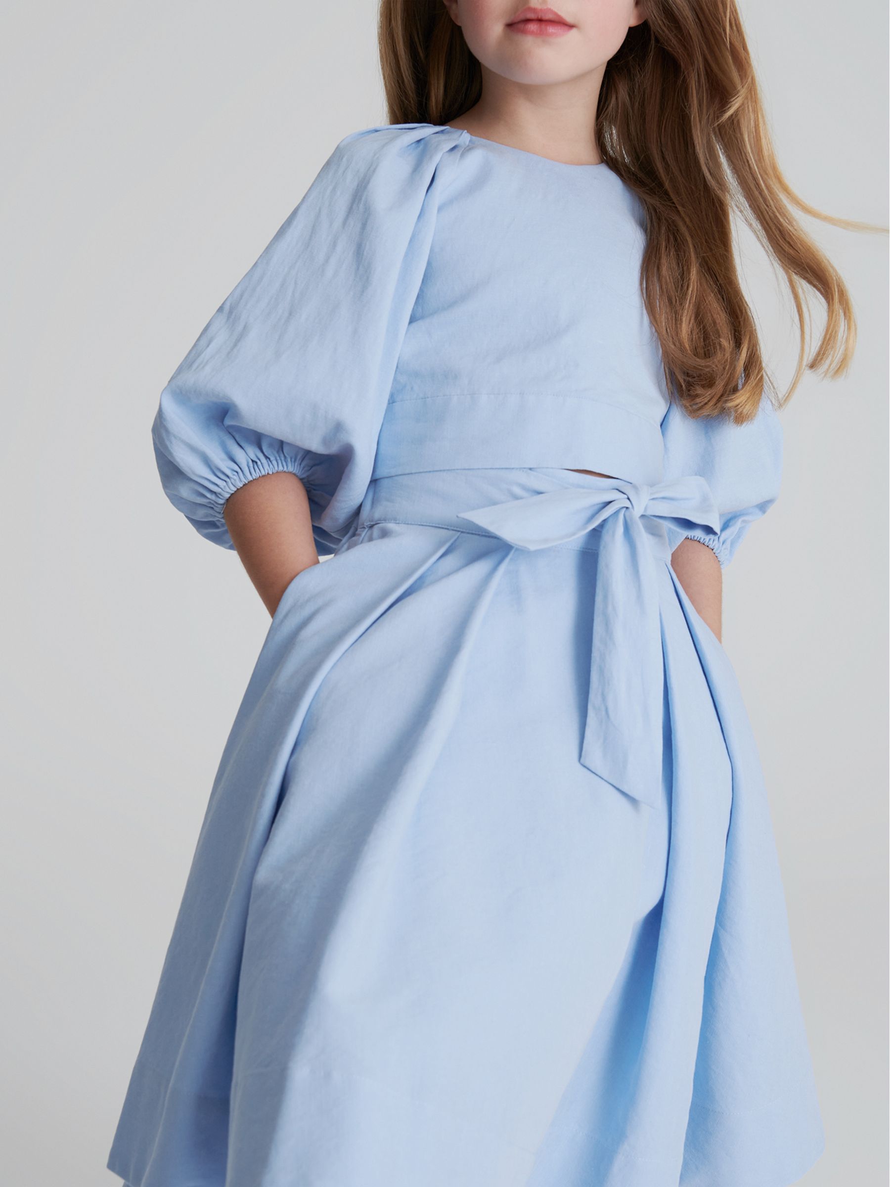 Bow Back Linen Top in Blue - Image 6 of 7
