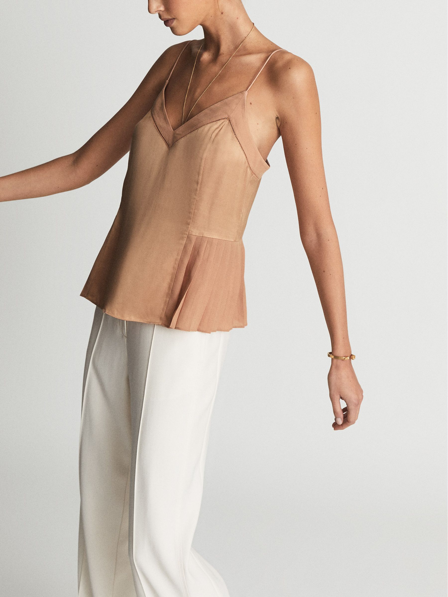 Woven Satin Cami Top in Nude - Image 1 of 6