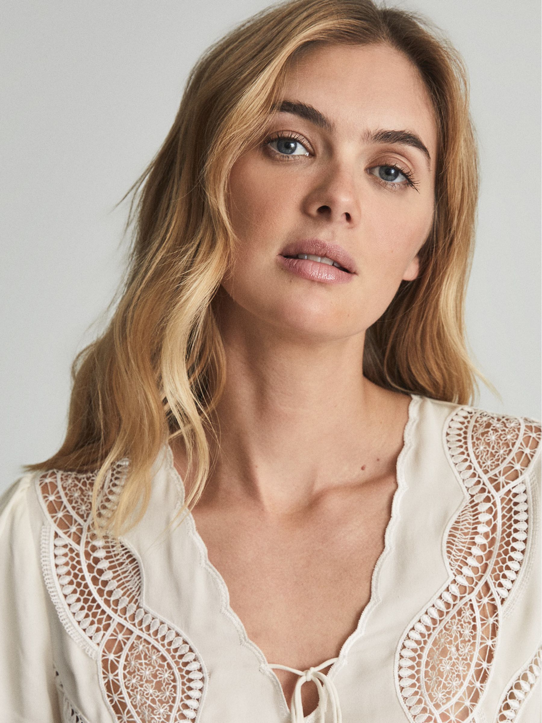 Lace Trim Satin Top in Ivory - Image 4 of 5
