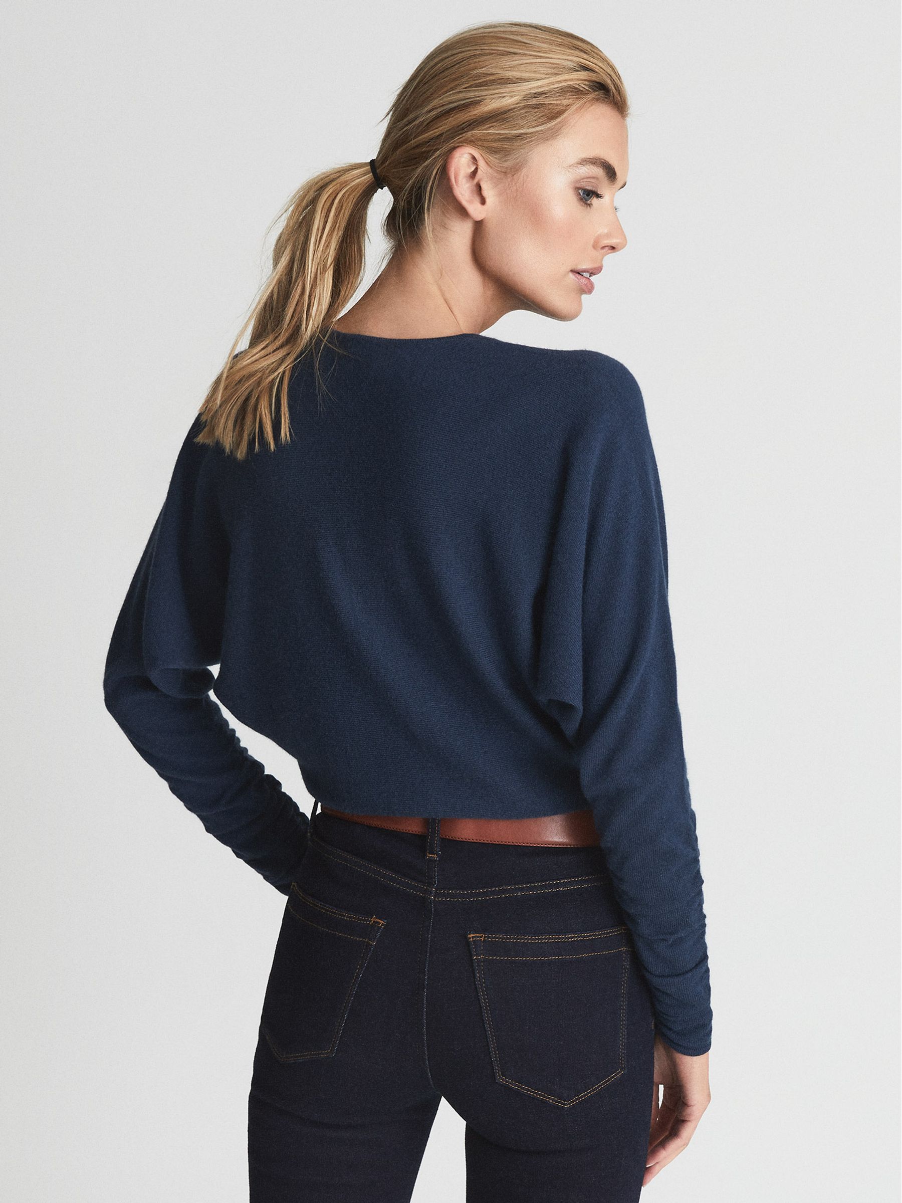 V-Neck Cashmere Blend Jumper in Navy - Image 3 of 6