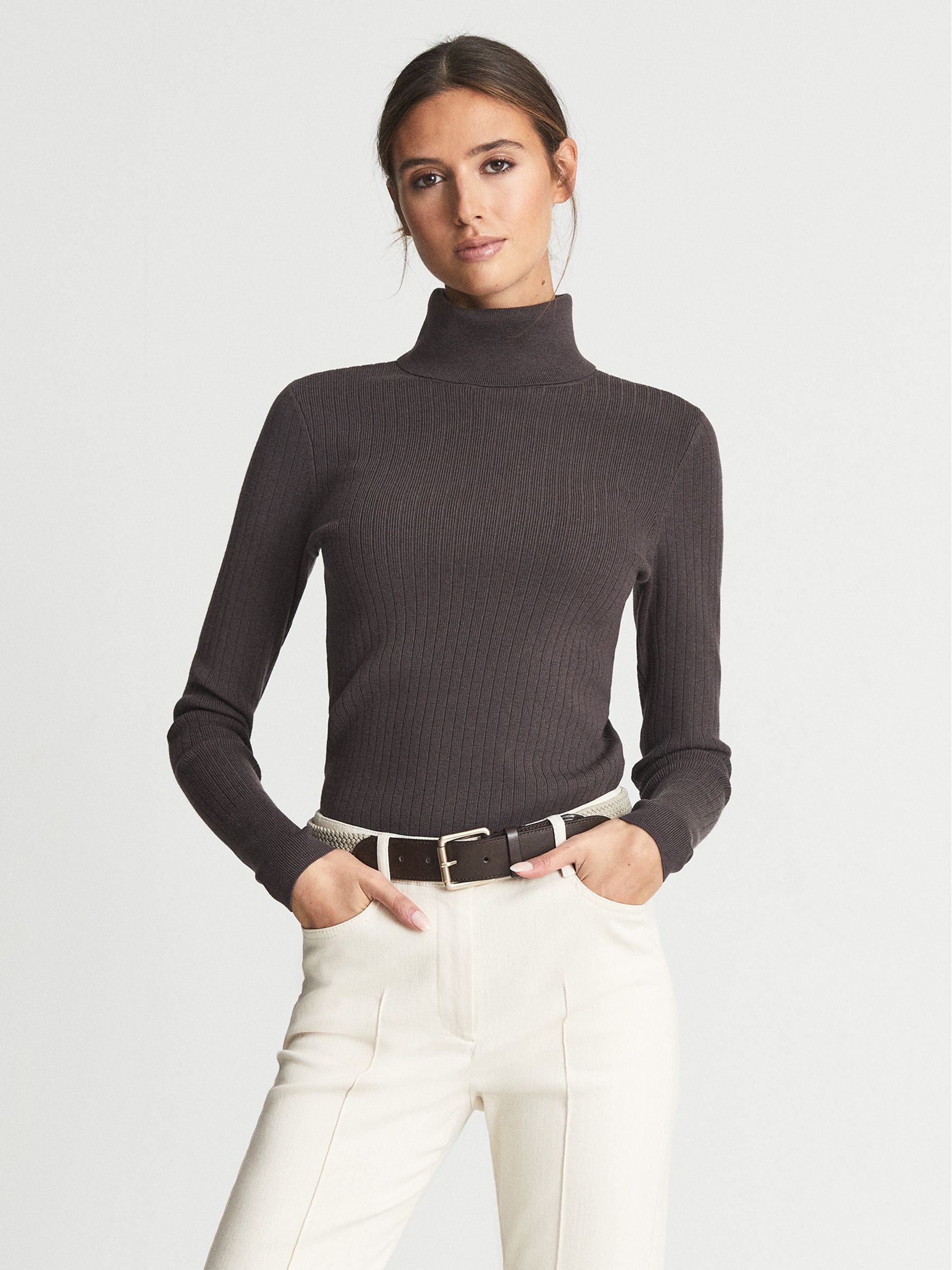 Merino Blend Roll Neck Jumper in Purple - Image 1 of 5