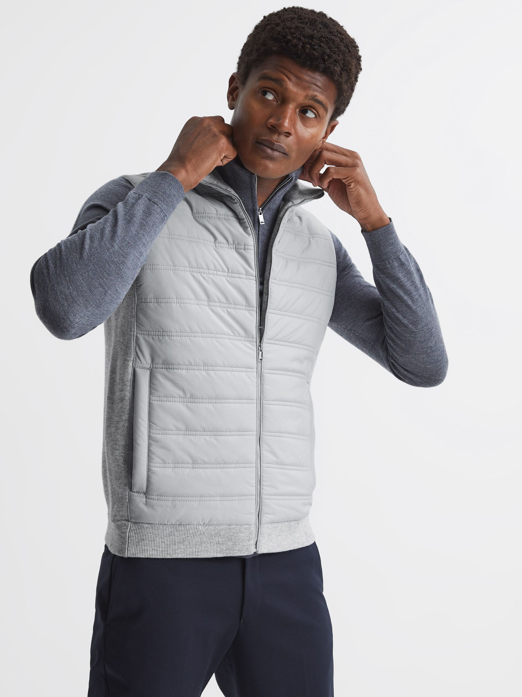 Quilted Gilet in Soft Grey - Image 1 of 7