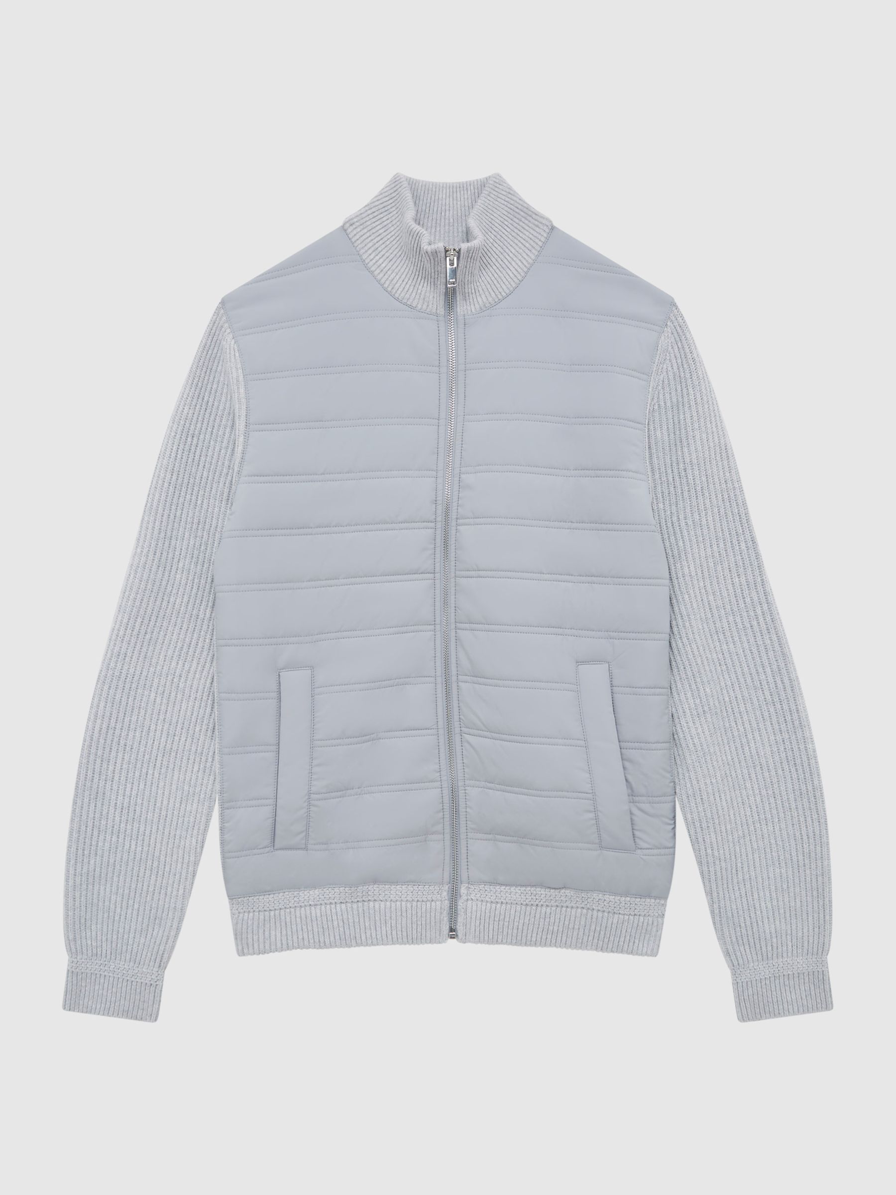 Hybrid Zip Through Quilted Jumper in Soft Grey - Image 2 of 6