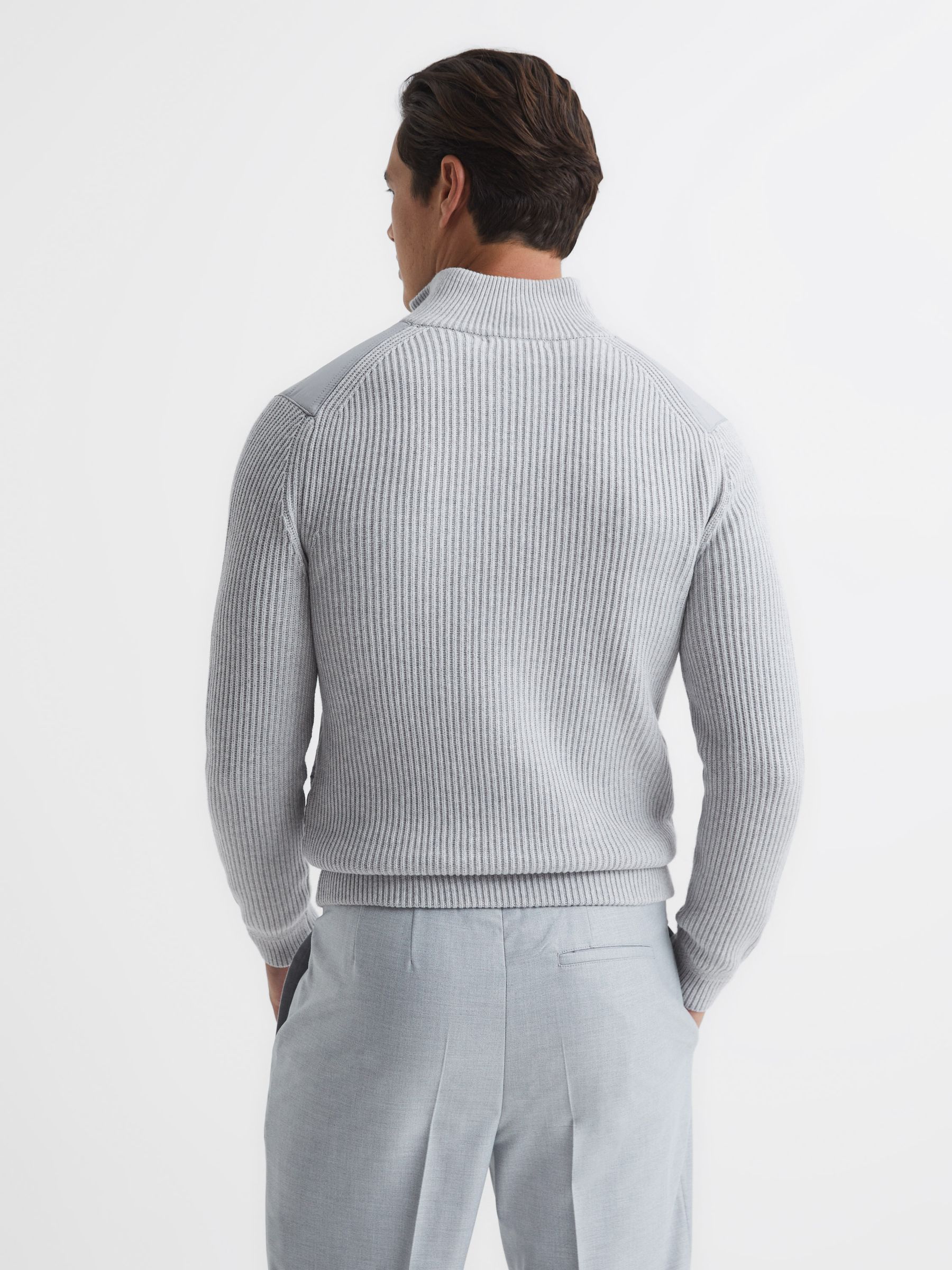 Hybrid Zip Through Quilted Jumper in Soft Grey - Image 5 of 6