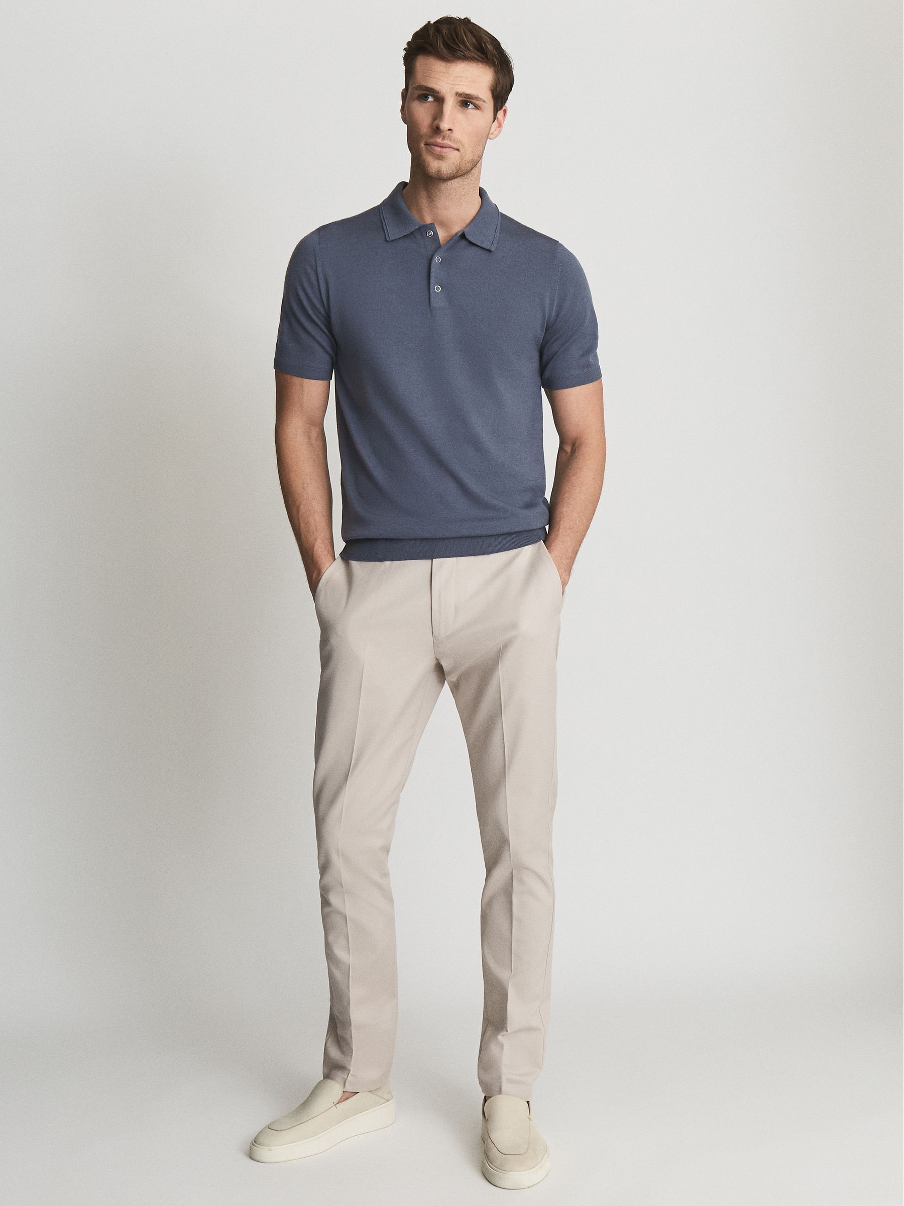 Wool Press Snap Polo Shirt in Steel Blue - Image 1 of 1