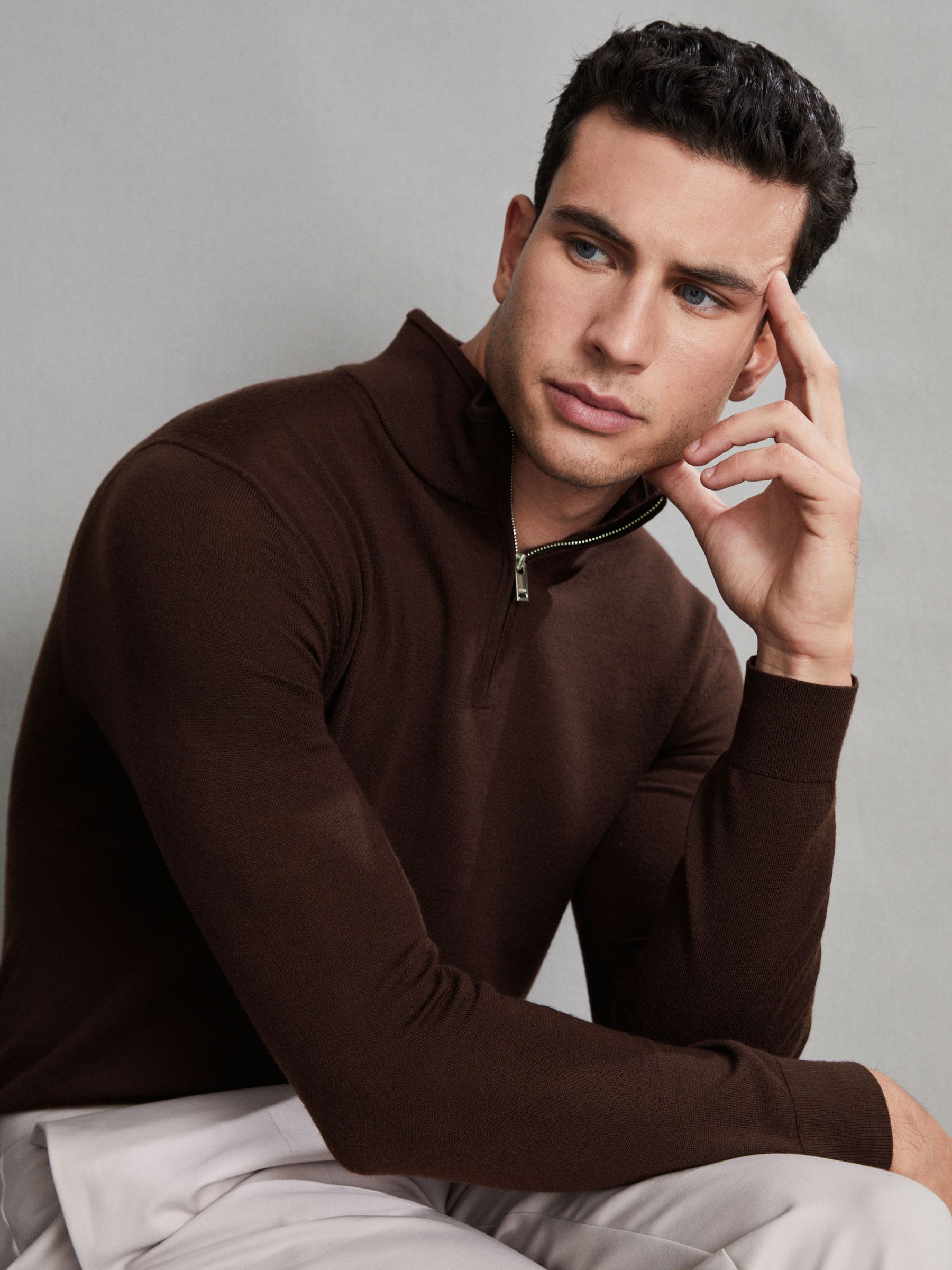 Blackhall Bordeaux Merino Wool Half-Zip Funnel Neck Jumper - Image 7 of 7