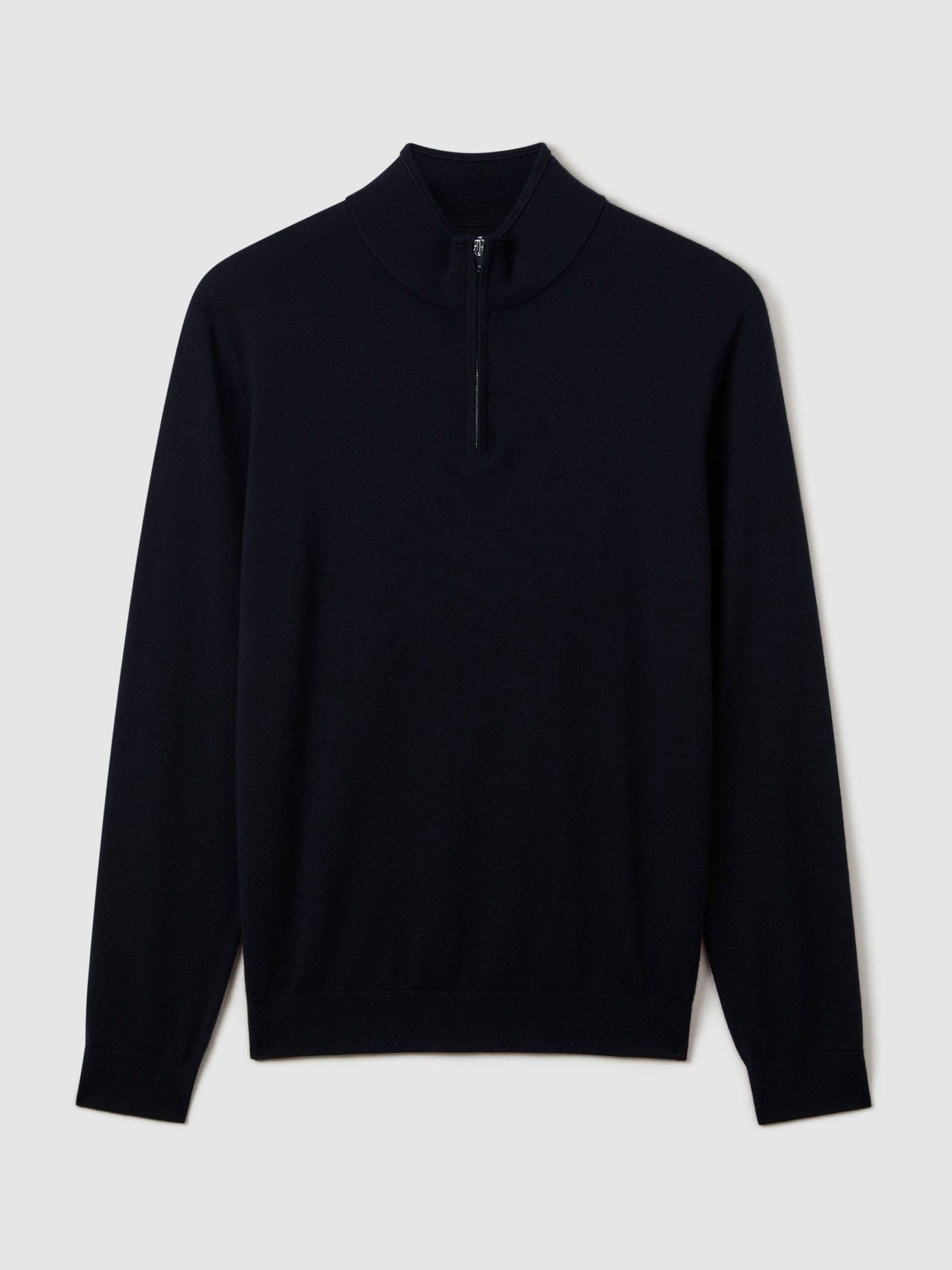 Merino Wool Half-Zip Funnel Neck Jumper in Navy - Image 2 of 7