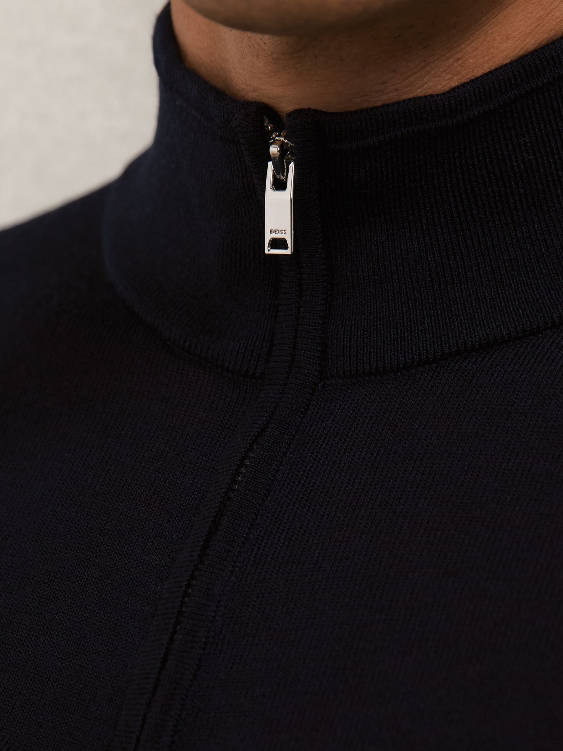 Wool Half-Zip Funnel Neck Jumper in Navy - image 5
