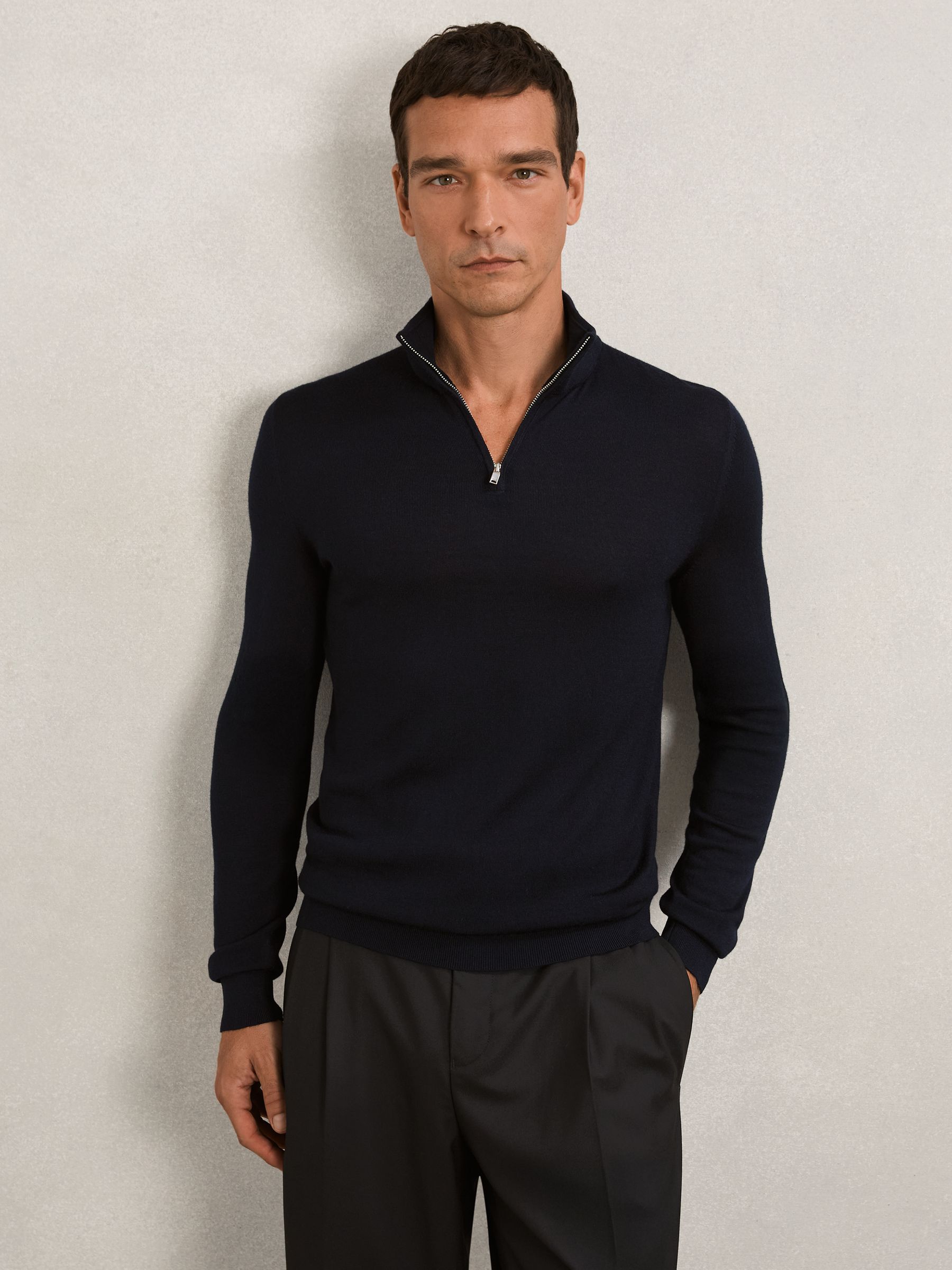 Wool Half-Zip Funnel Neck Jumper in Navy - image 4