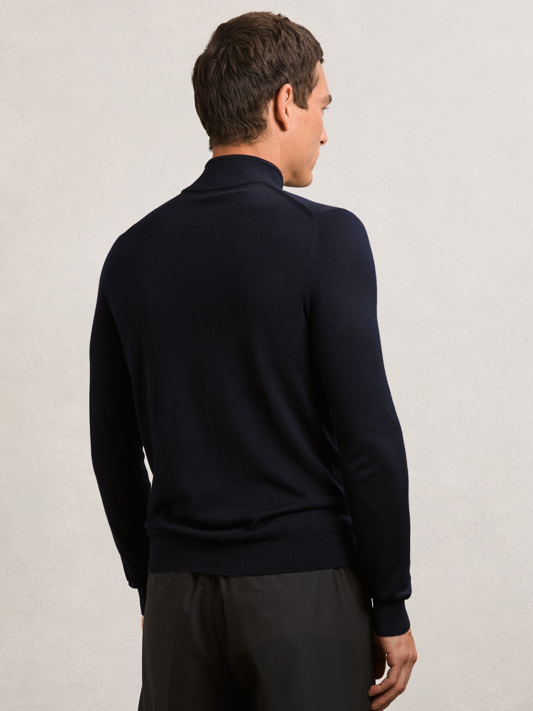 Wool Half-Zip Funnel Neck Jumper in Navy - image 3